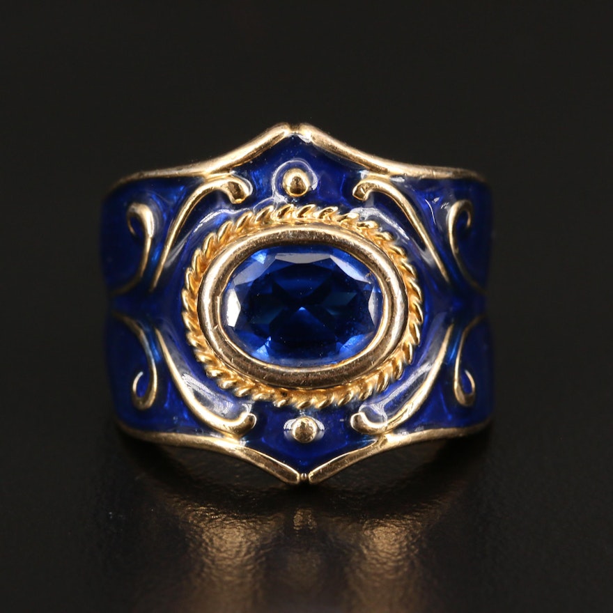 Sterling Silver Spinel and Blue Enamel Ring