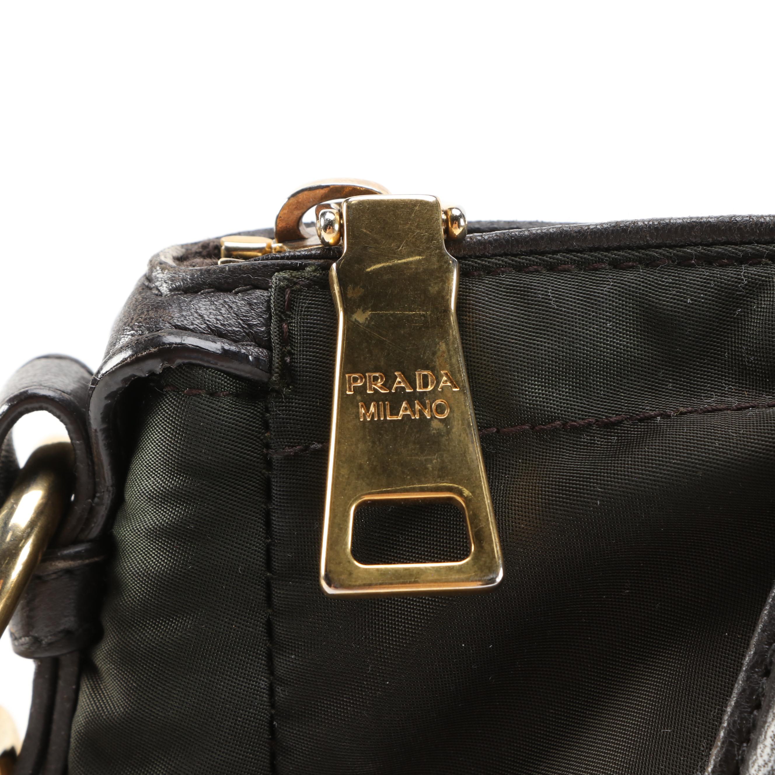 Prada Olive Green Canapa Nylon Handbag with Leather Trim