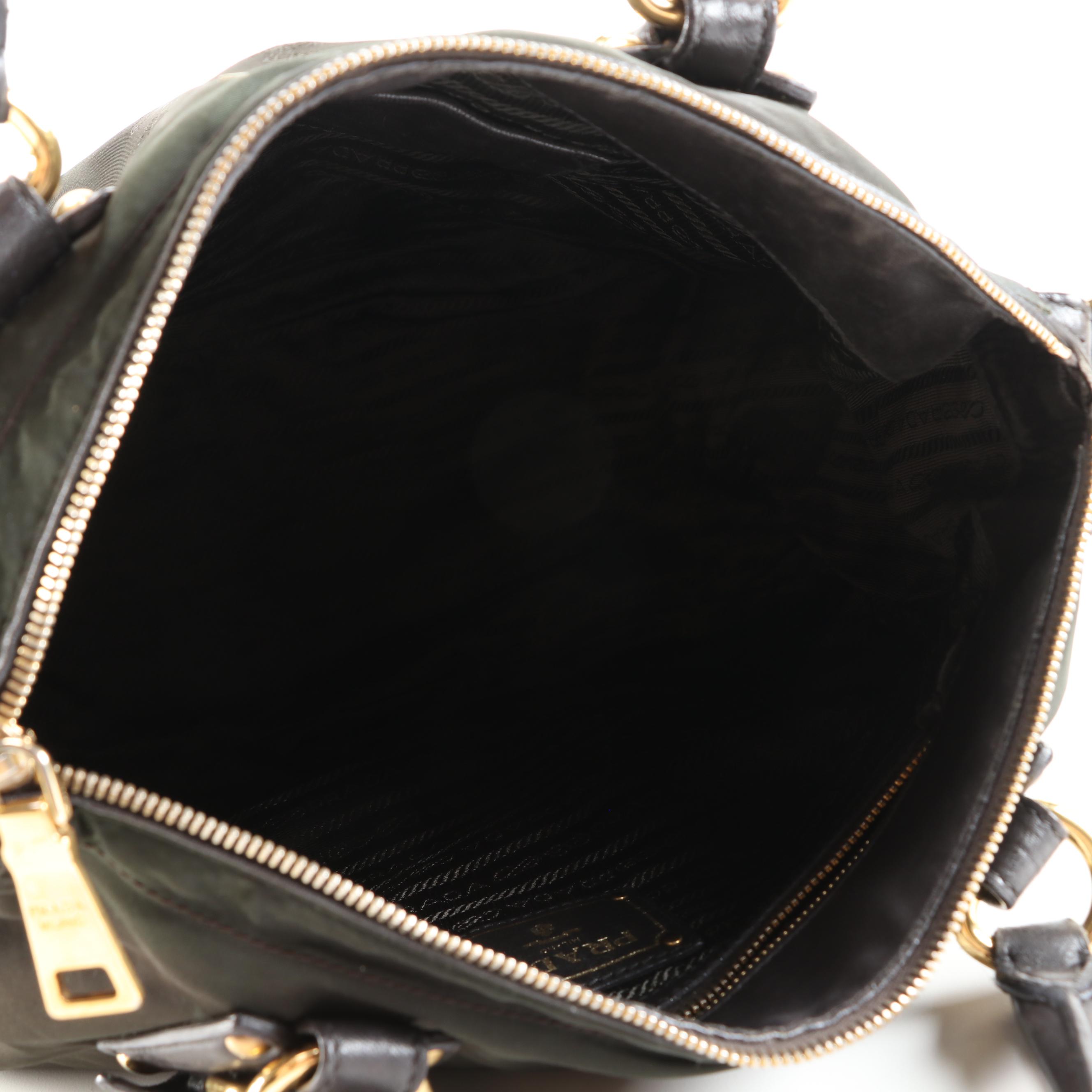 Prada Olive Green Canapa Nylon Handbag with Leather Trim