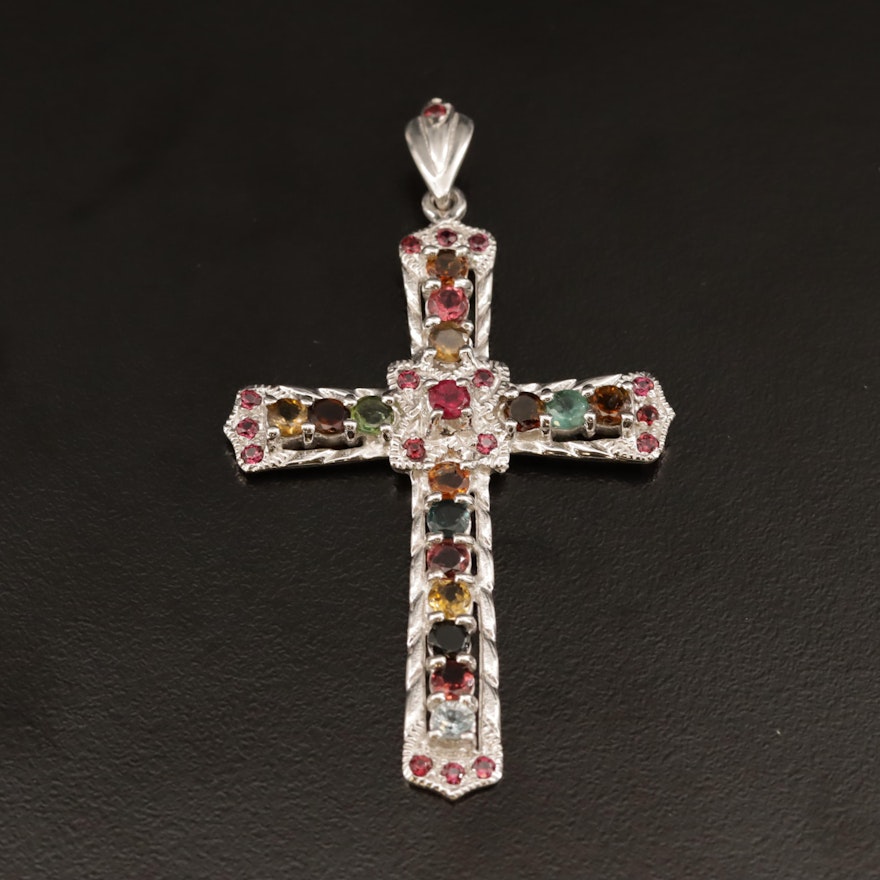 Sterling Silver Gemstone Cross Pendant