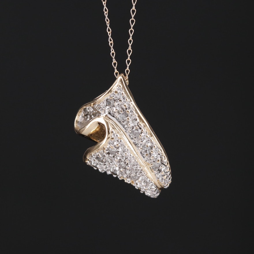 14K Diamond Folded Pendant Necklace