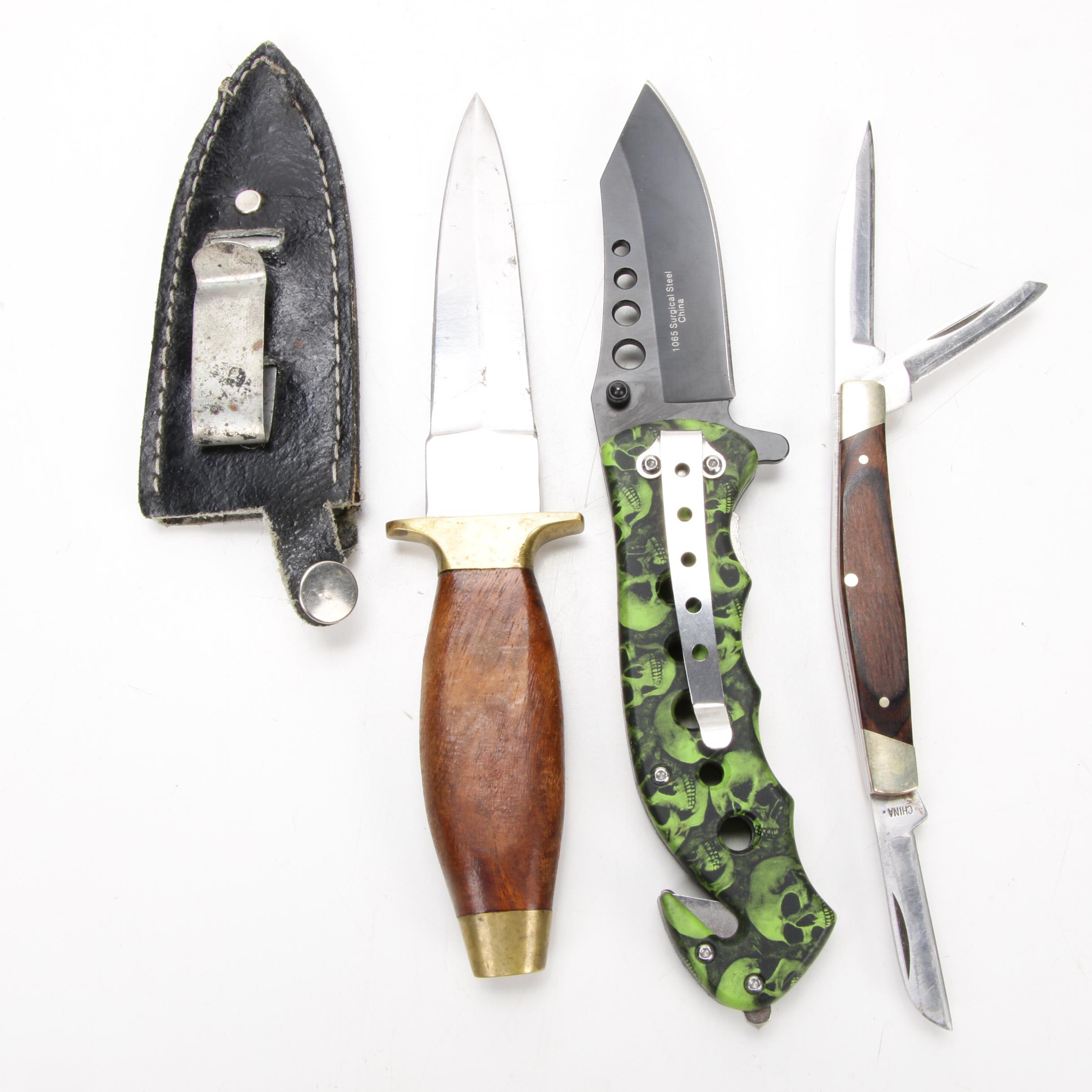 Pakistani Fixed Blade Knife with Other Pocket Knives