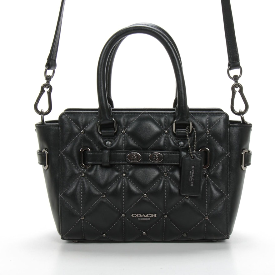 Coach Mini Blake Two-Way Handbag in Studded Diamond Quilted Black Leather