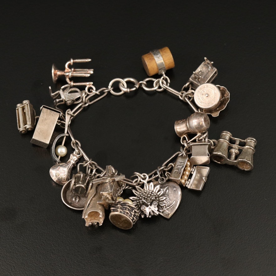 Vintage Sterling Silver Charm Bracelet Including Hope Chest Charm