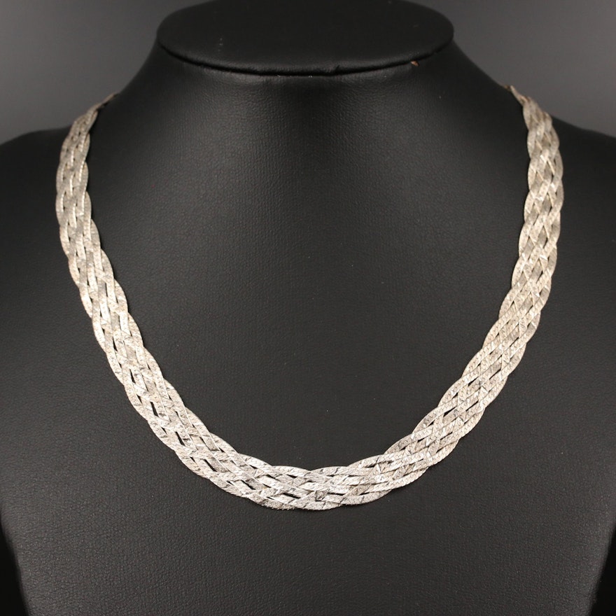 Sterling Silver Braided Herringbone Necklace