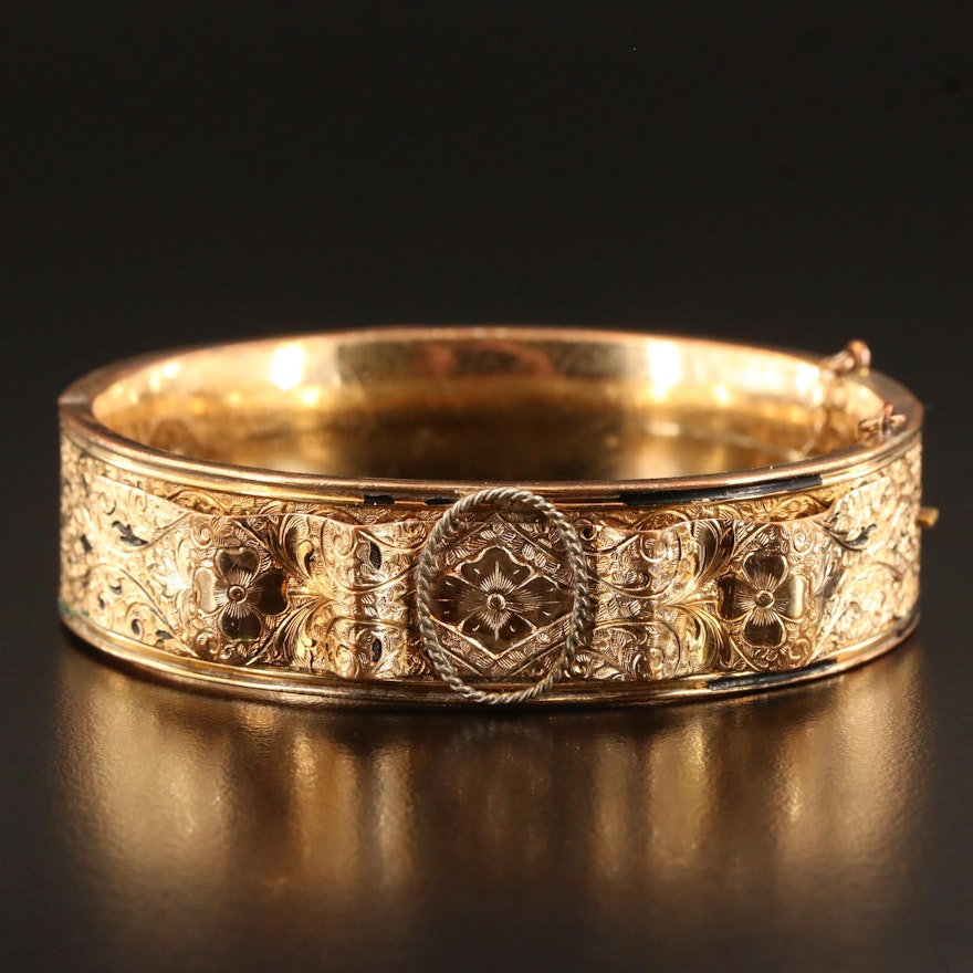 Victorian Revival Binder Bros. Inc. Hinged Bangle with Etched Detailing