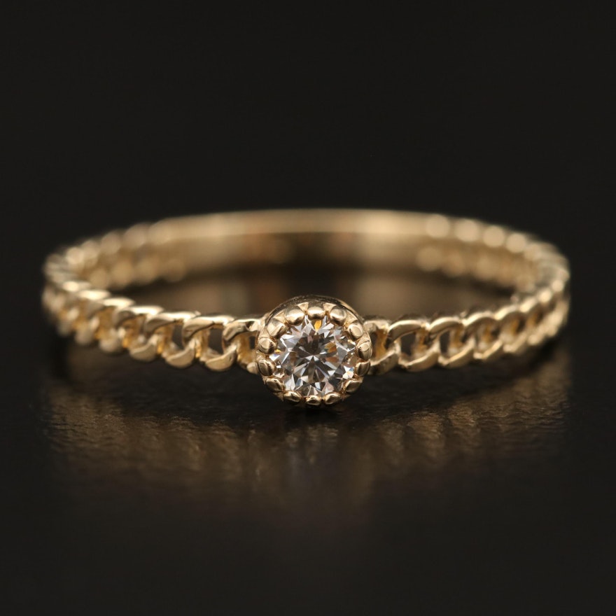 14K Diamond Solitaire Ring with Curb Link Motif