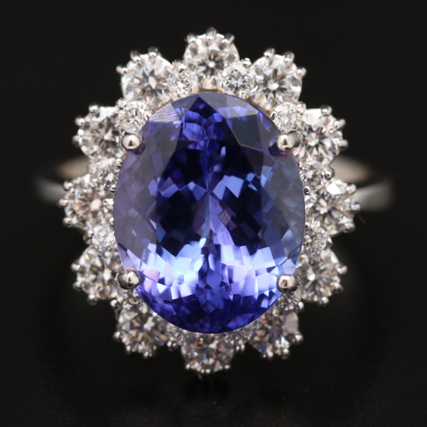 14K Oval Faceted Tanzanite and 1.36 CTW Diamond Halo Ring