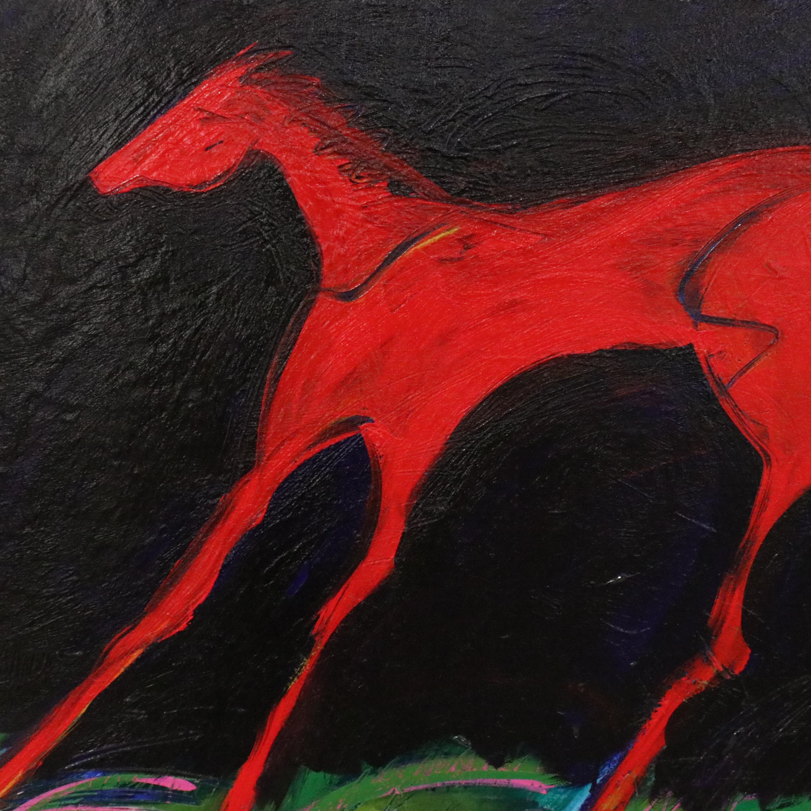 Patti Cramer Abstract Acrylic Painting of Horse "Hot to Trot!"