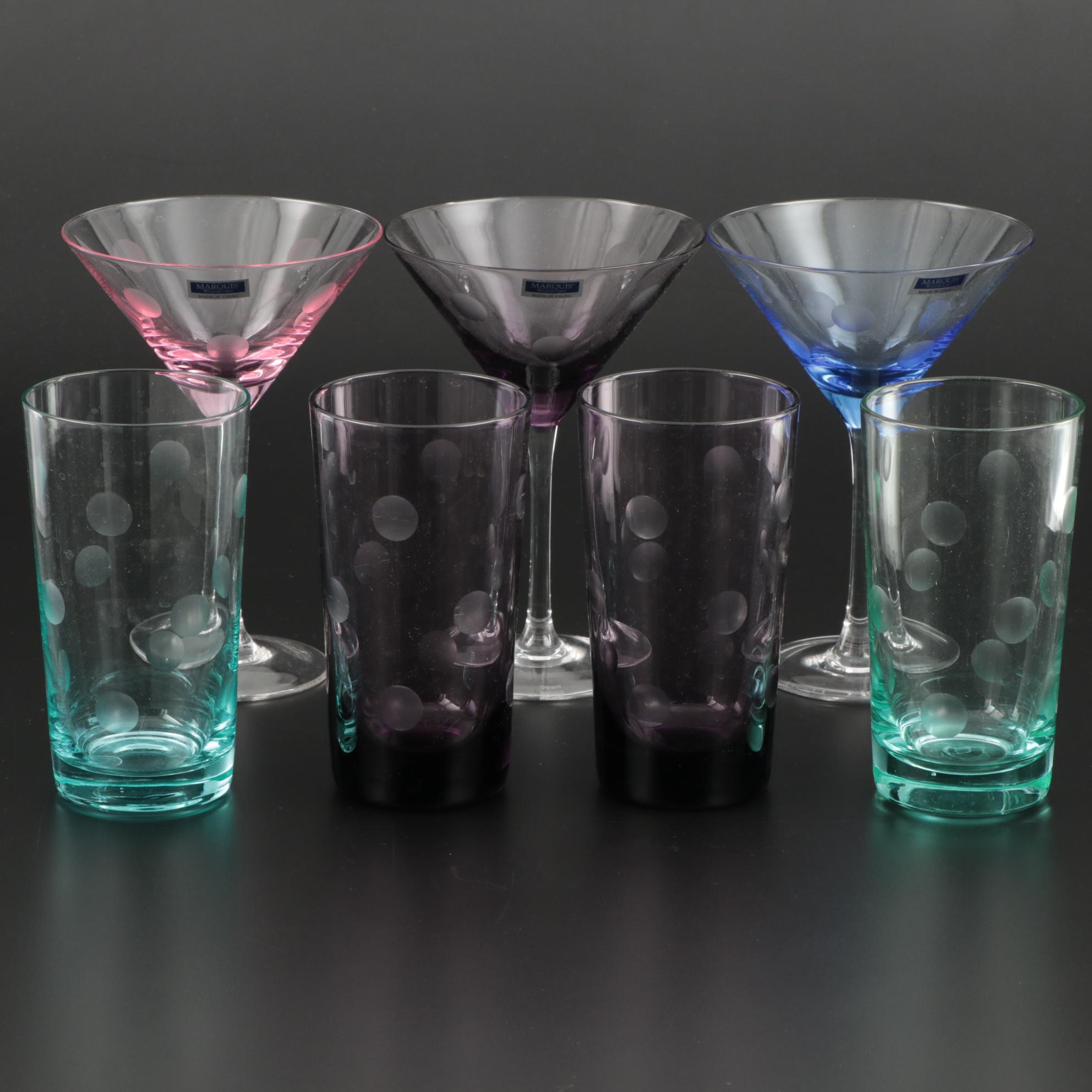 Marquis by Waterford "Polka Dot" Crystal Martini and Highball Glasses, 2002–2004