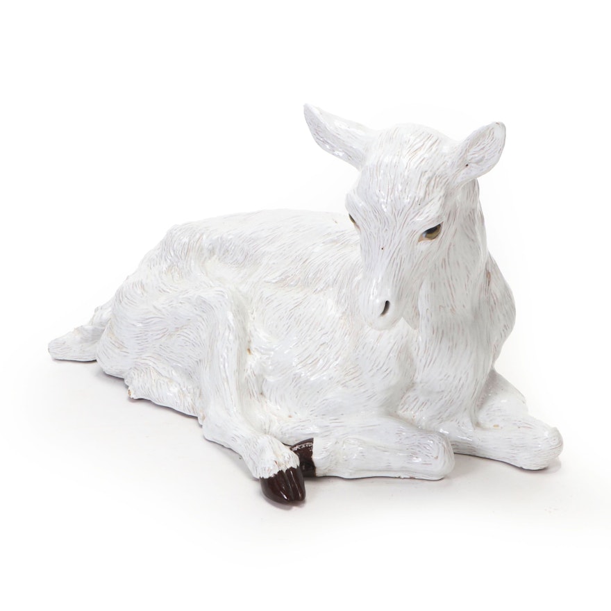 Life-Size Ceramic Goat Lying Down