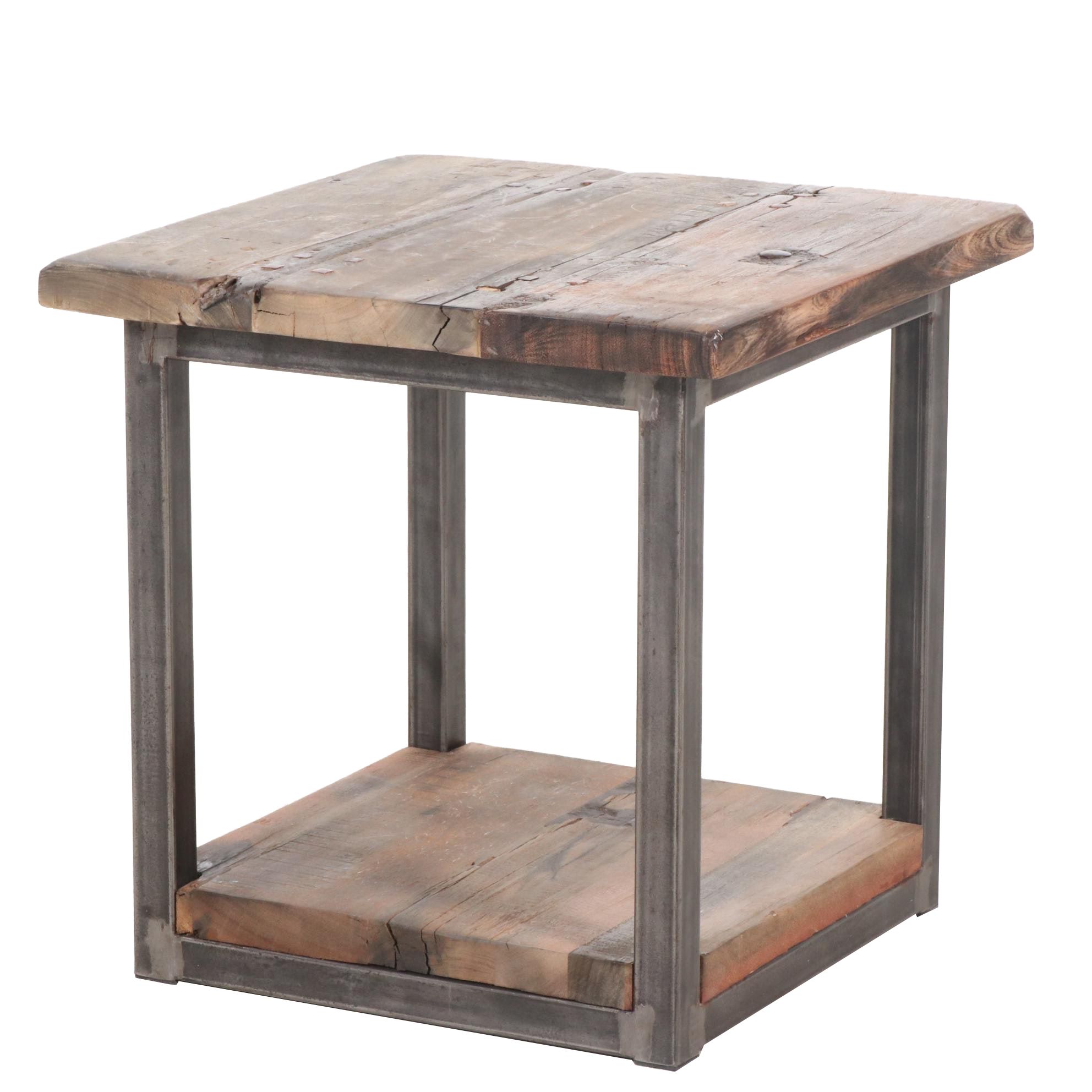 Industrial Style Reclaimed Wood End Table | EBTH - Industrial Style Reclaimed Wood Side Table