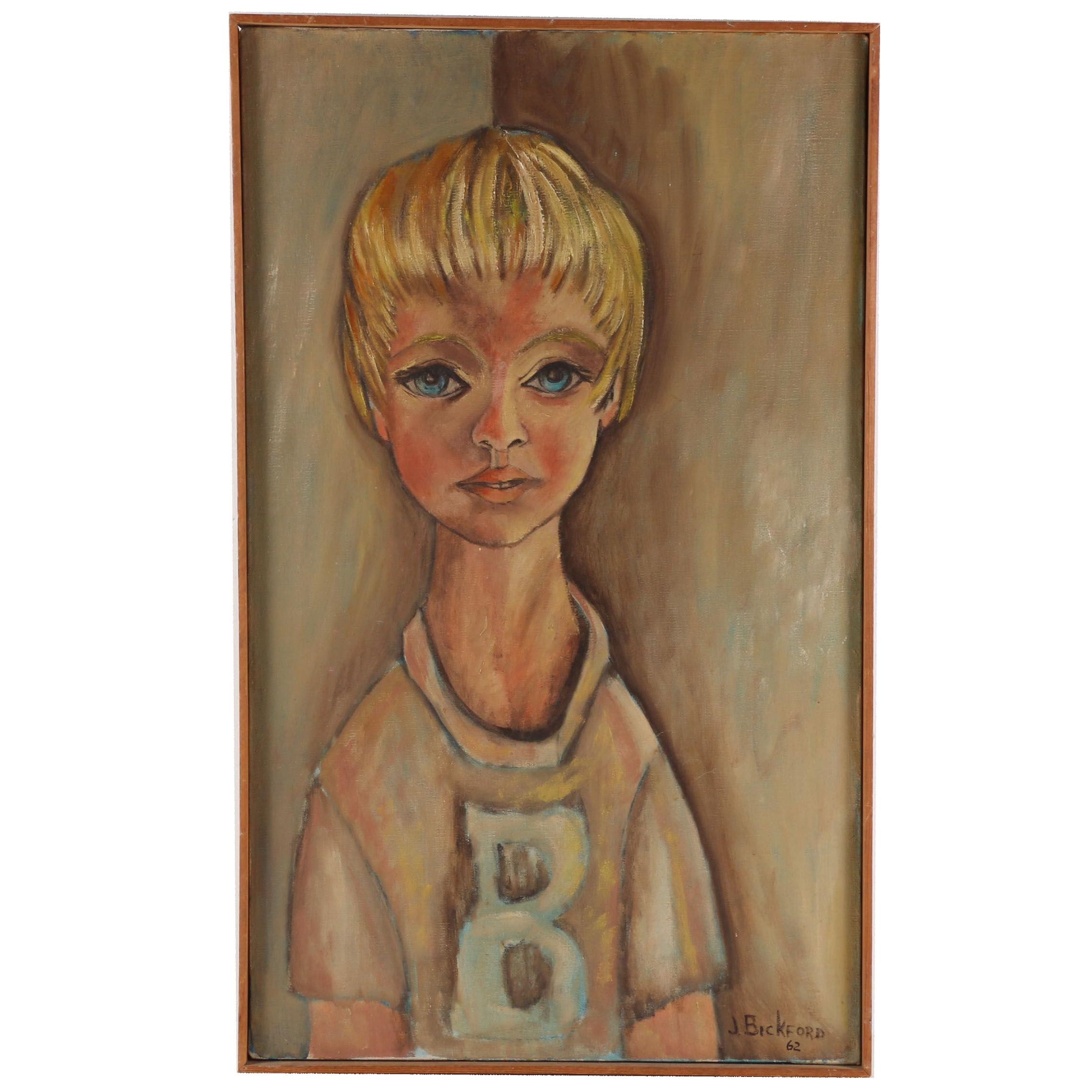 Jane Bickford Child Portrait Oil Painting, 1962