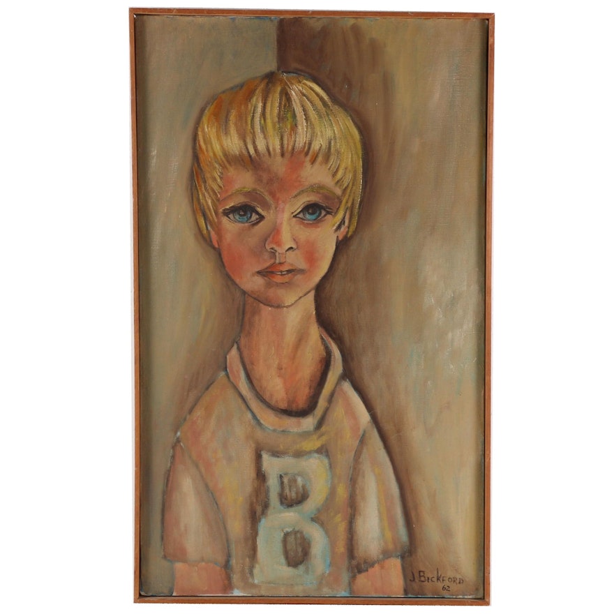 Jane Bickford Child Portrait Oil Painting, 1962