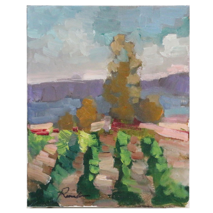 Sally Rosenbaum Vineyard Landscape Oil Painting, 21st Century