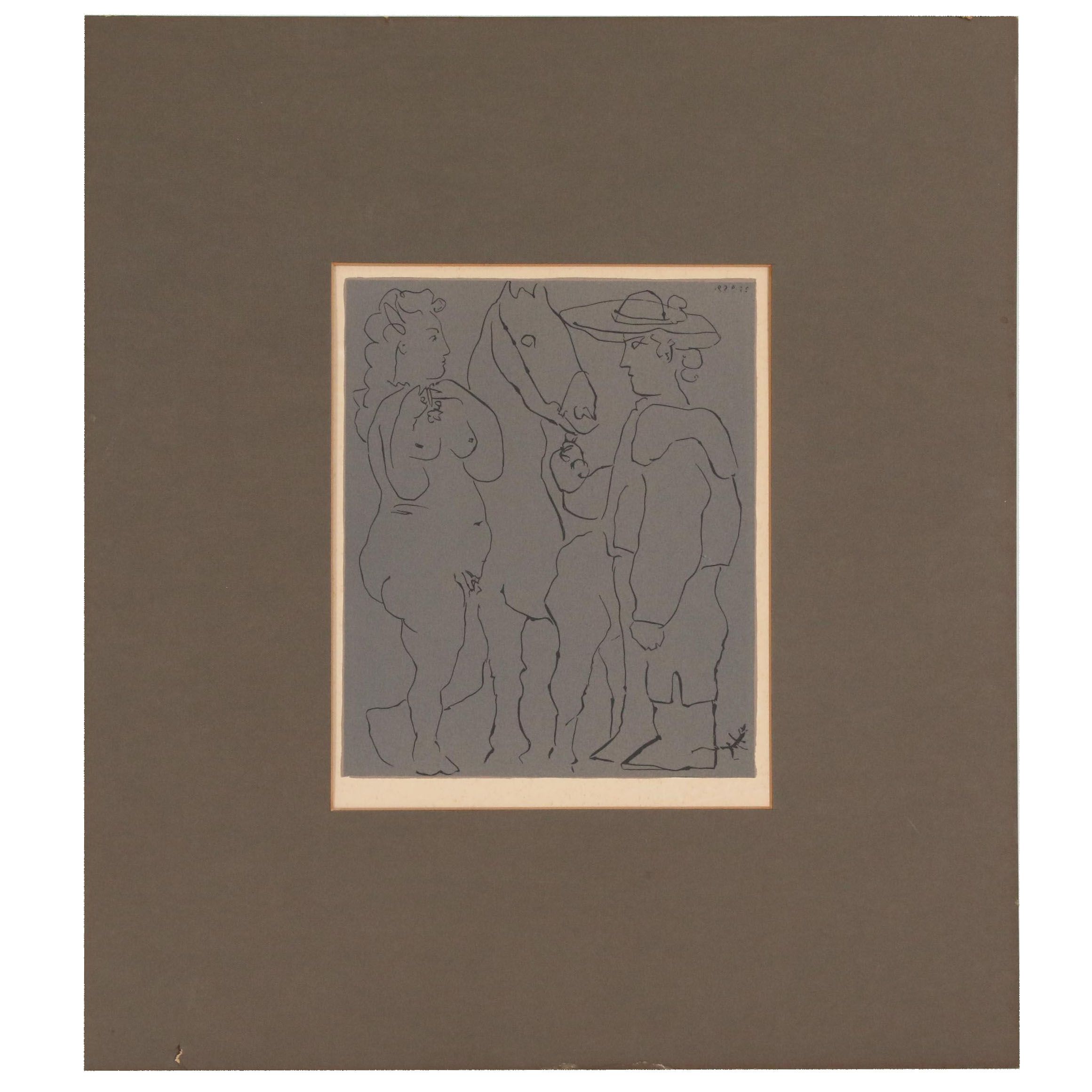 Pablo Picasso Linoleum Cut "Picador, Woman & Horse"