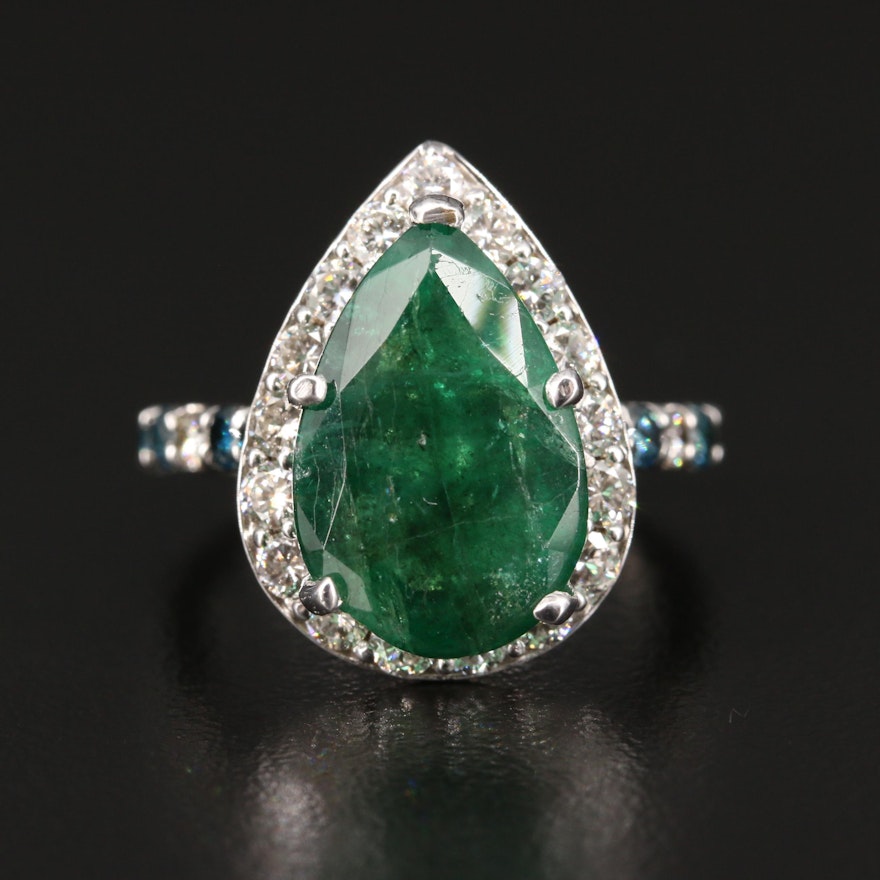 18K 5.30 CT Emerald and 1.28 CTW Diamond Pear Shape Ring with GIA Report