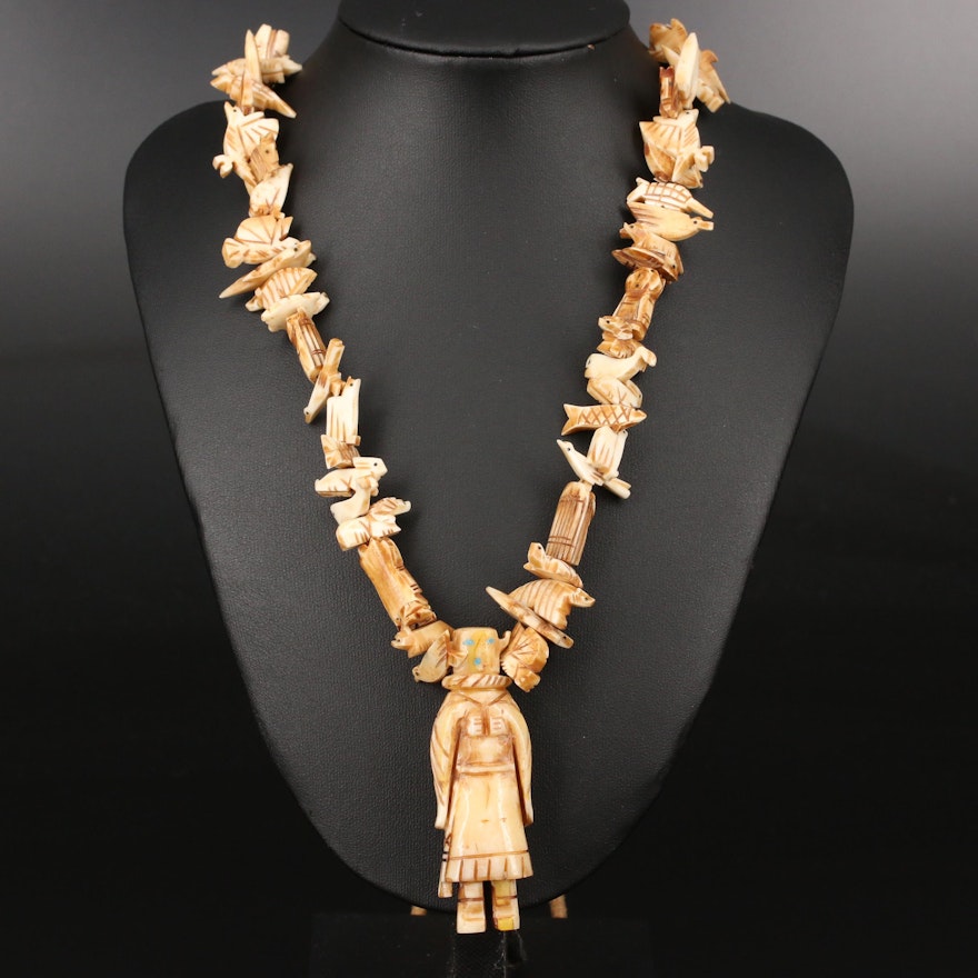 Western Carved Bone Fetish Necklace