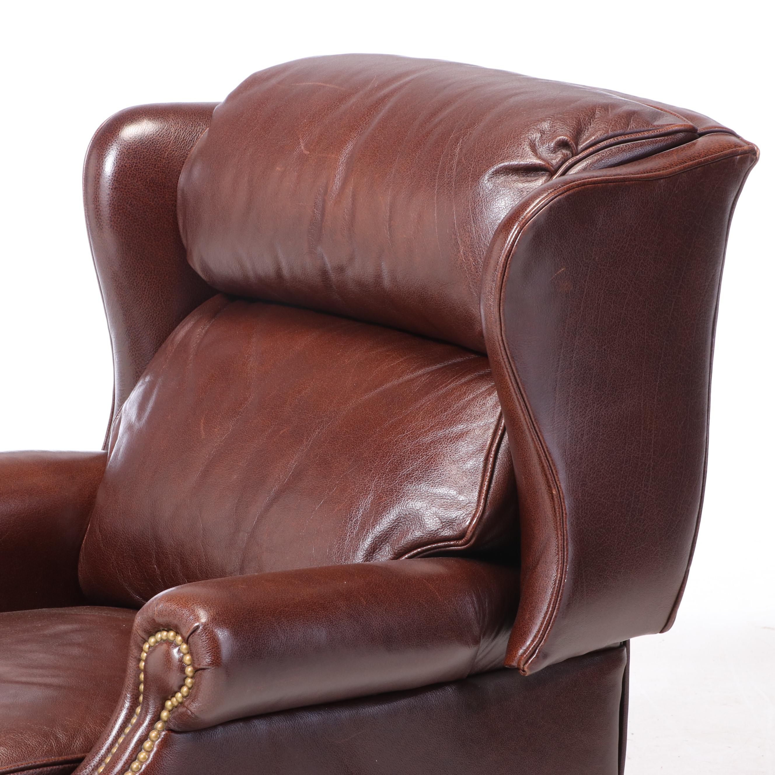 Hancock & Moore Chippendale Style Leather and Brass-Tacked Wingback Recliner