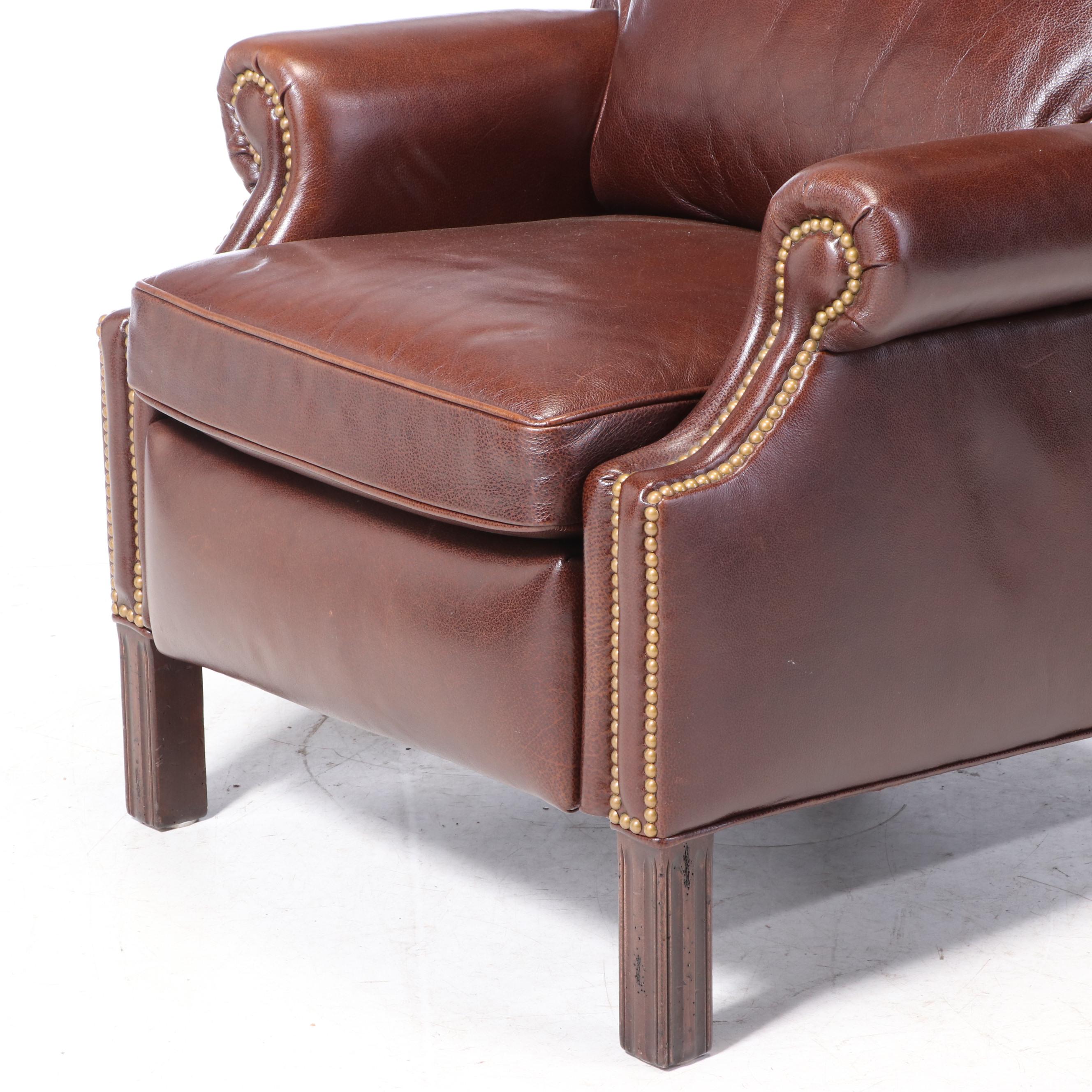 Hancock & Moore Chippendale Style Leather and Brass-Tacked Wingback Recliner