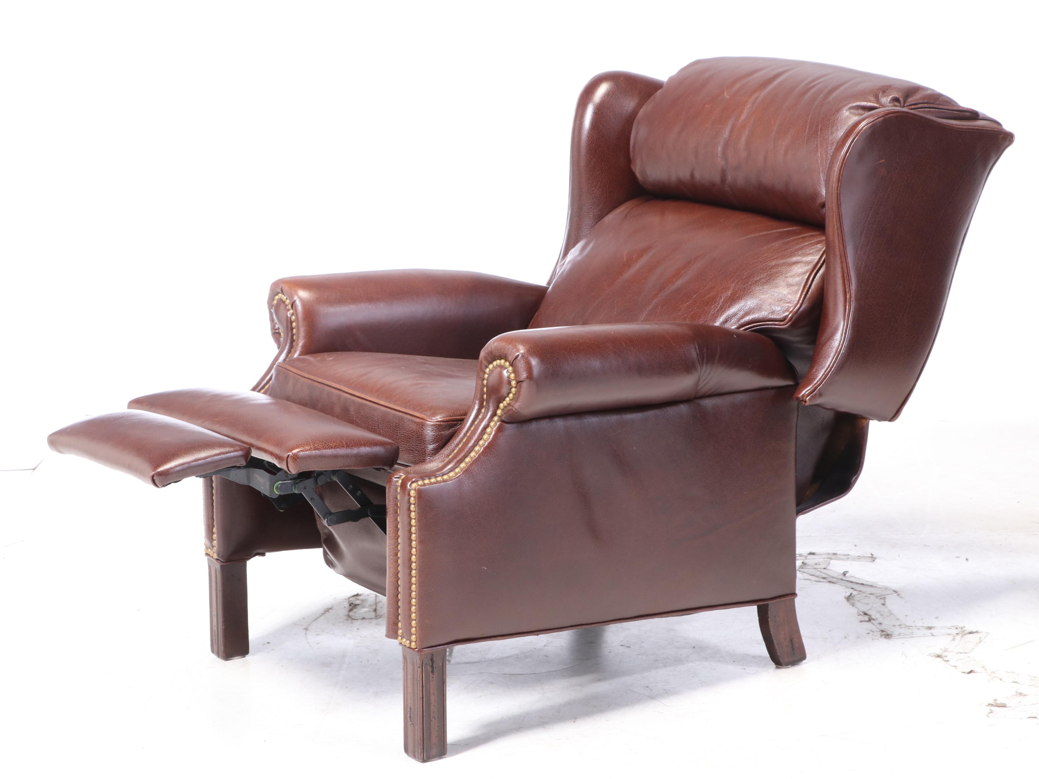 Hancock & Moore Chippendale Style Leather and Brass-Tacked Wingback Recliner
