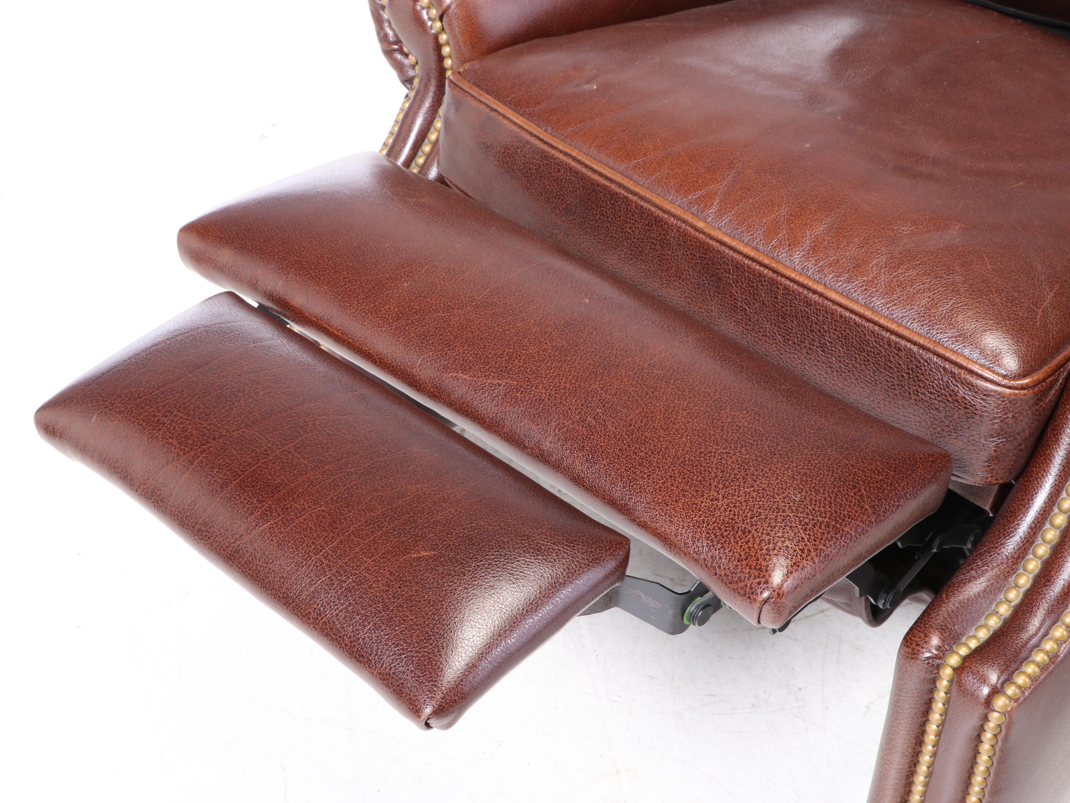 Hancock & Moore Chippendale Style Leather and Brass-Tacked Wingback Recliner