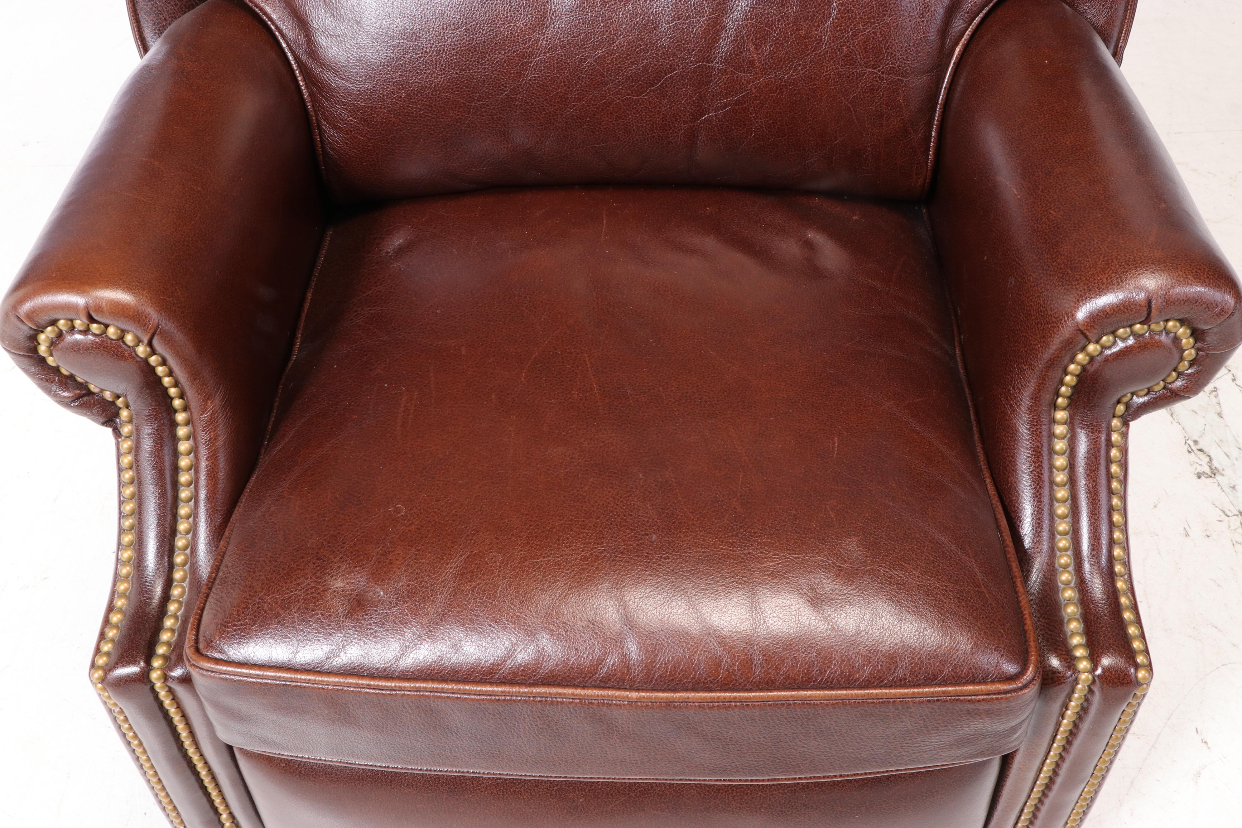 Hancock & Moore Chippendale Style Leather and Brass-Tacked Wingback Recliner