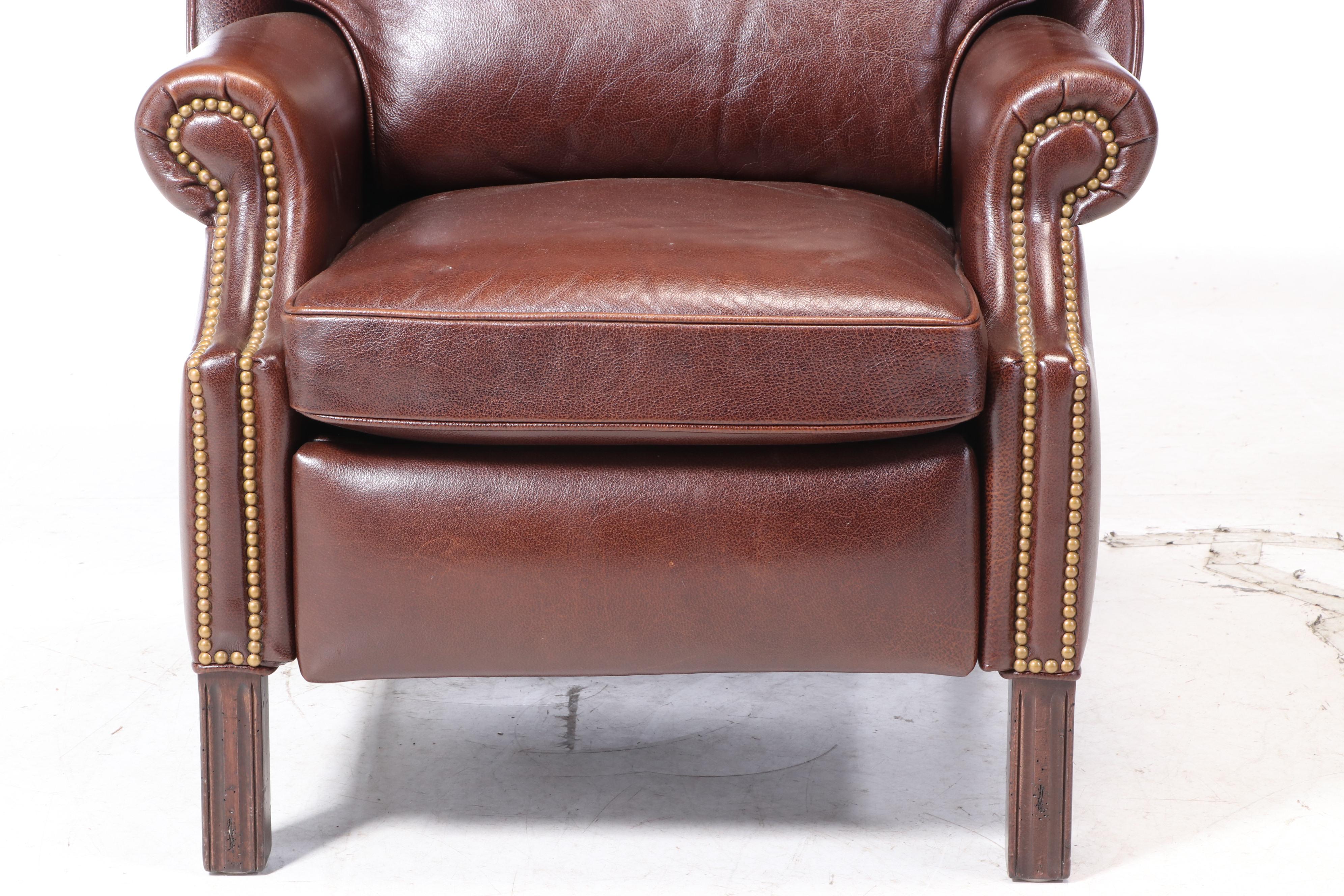 Hancock & Moore Chippendale Style Leather and Brass-Tacked Wingback Recliner