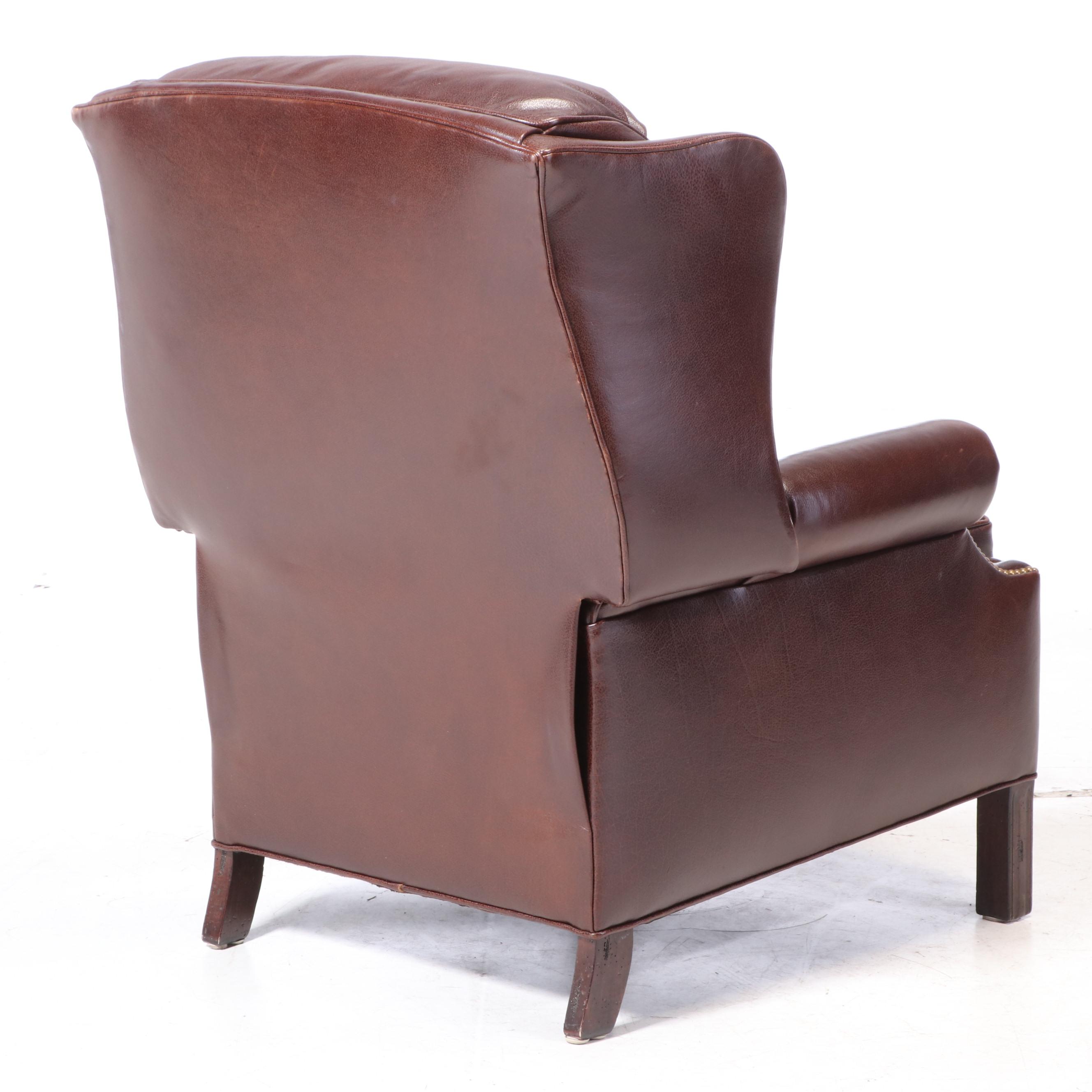 Hancock & Moore Chippendale Style Leather and Brass-Tacked Wingback Recliner