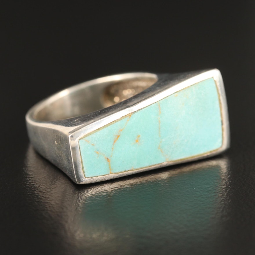 Modernist Sterling Faux Turquoise Bar Ring