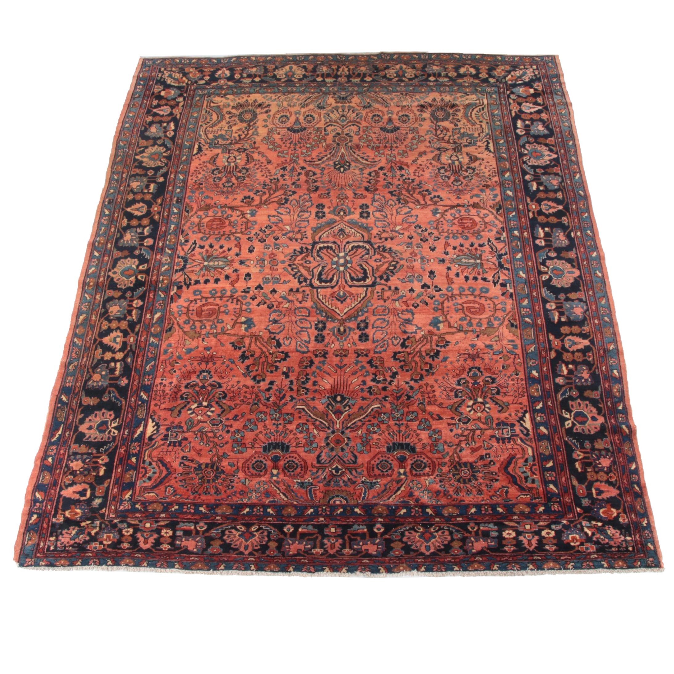 9'0 x 11'9 Hand-Knotted Persian Sarouk Wool Rug