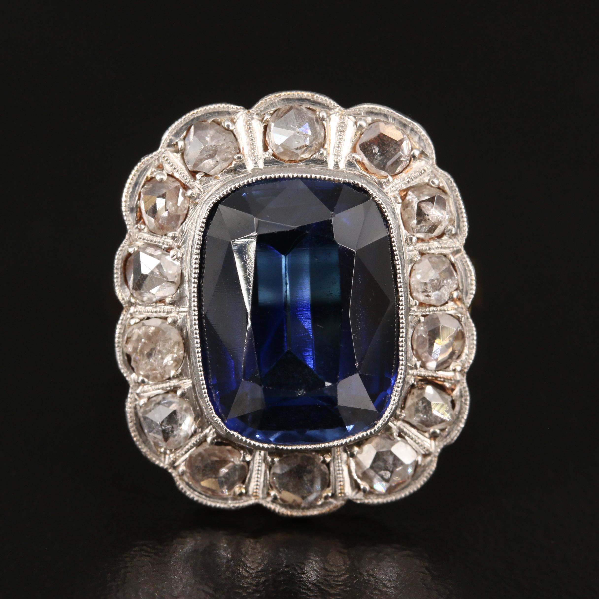 Vintage 14K Sapphire and Diamond Platinum Ring with GIA Report