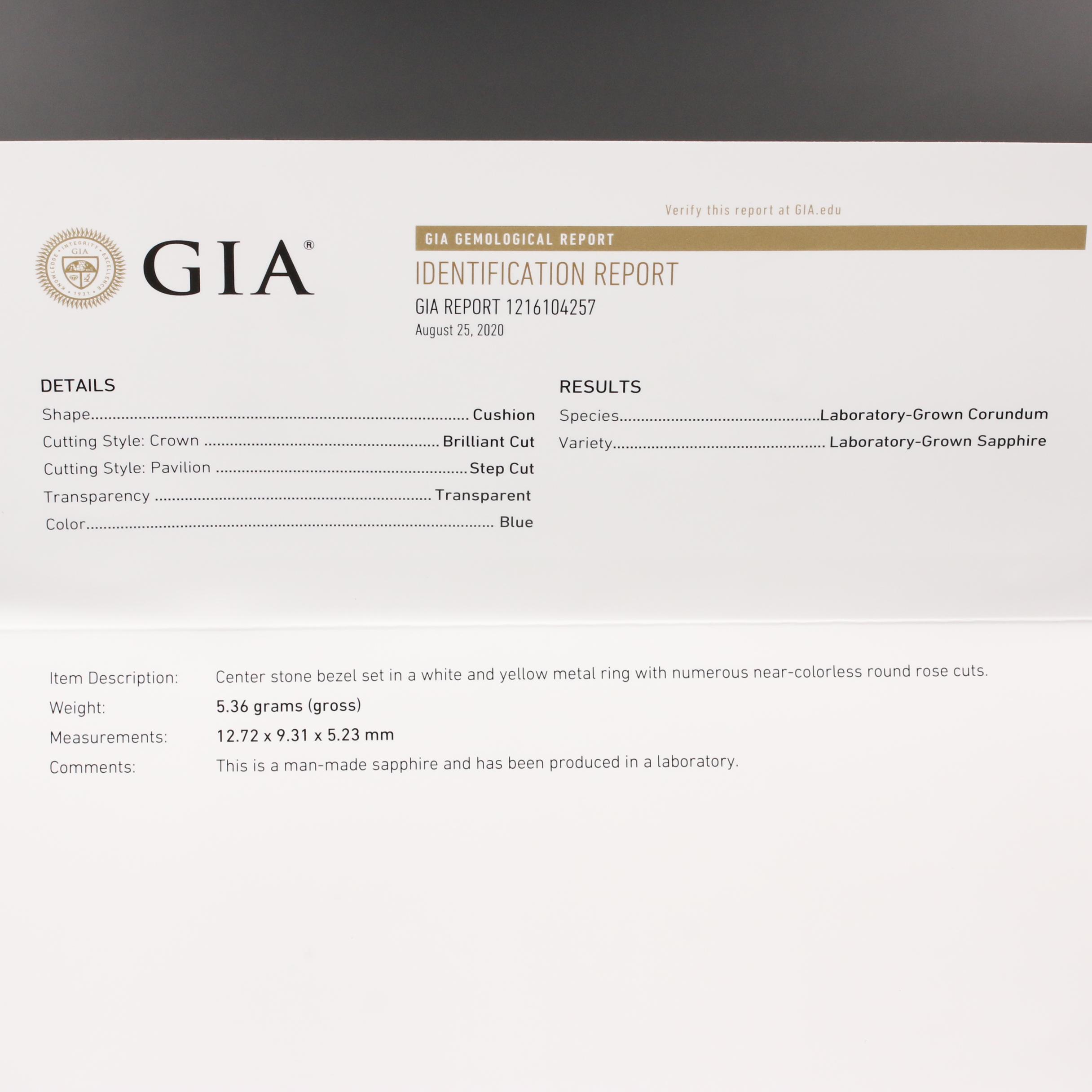 Vintage 14K Sapphire and Diamond Platinum Ring with GIA Report