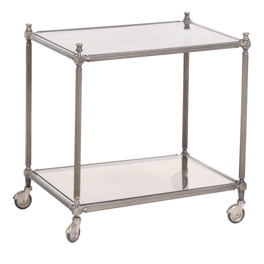 Italian Neoclassical Style Smoked Acrylic and Metal Table on Wheels