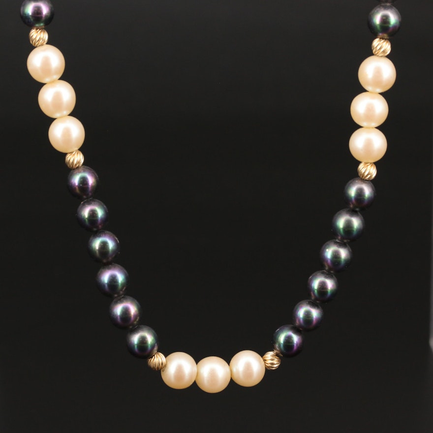14K Bead and Imitation Pearl Endless Strand Necklace