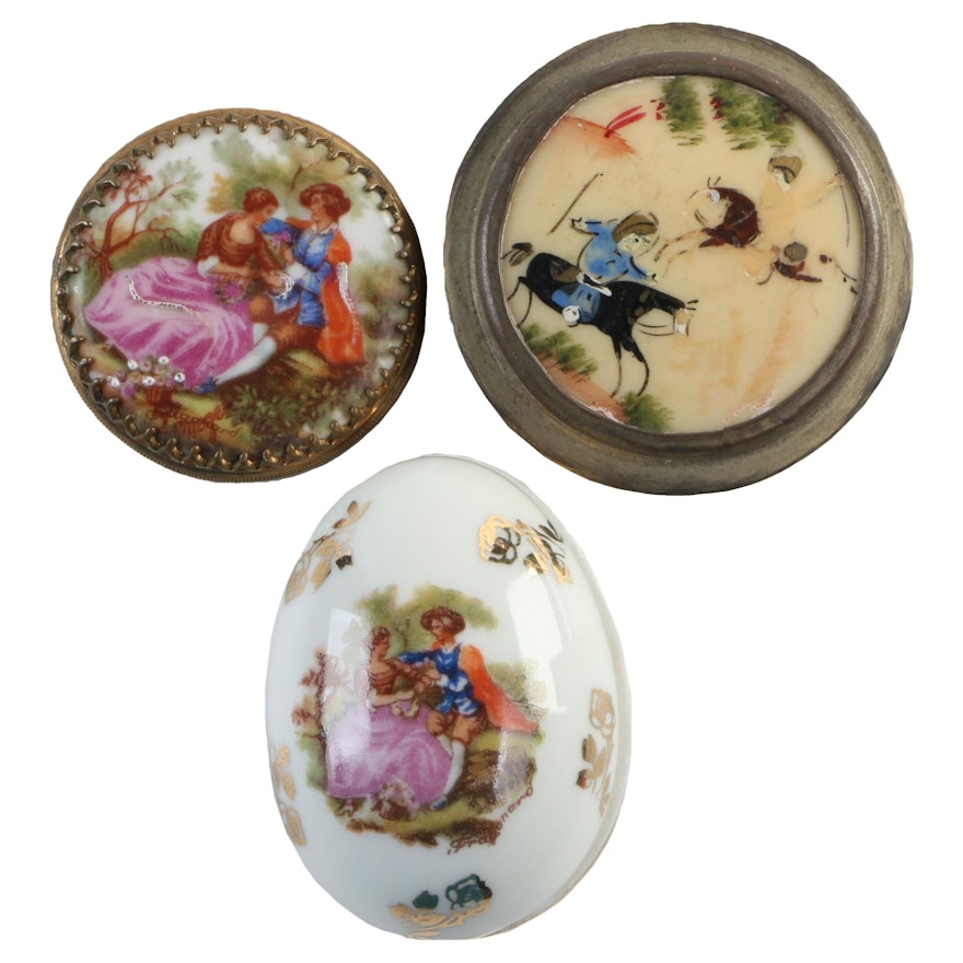 Esther Doron Hand-Painted Box with Other Painted Porcelain and Gilt Boxes