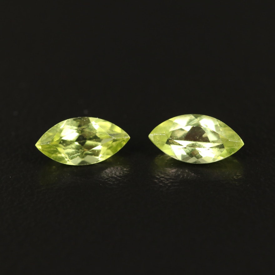 Matched Pair of Loose 1.29 CTW Marquise Faceted Peridots