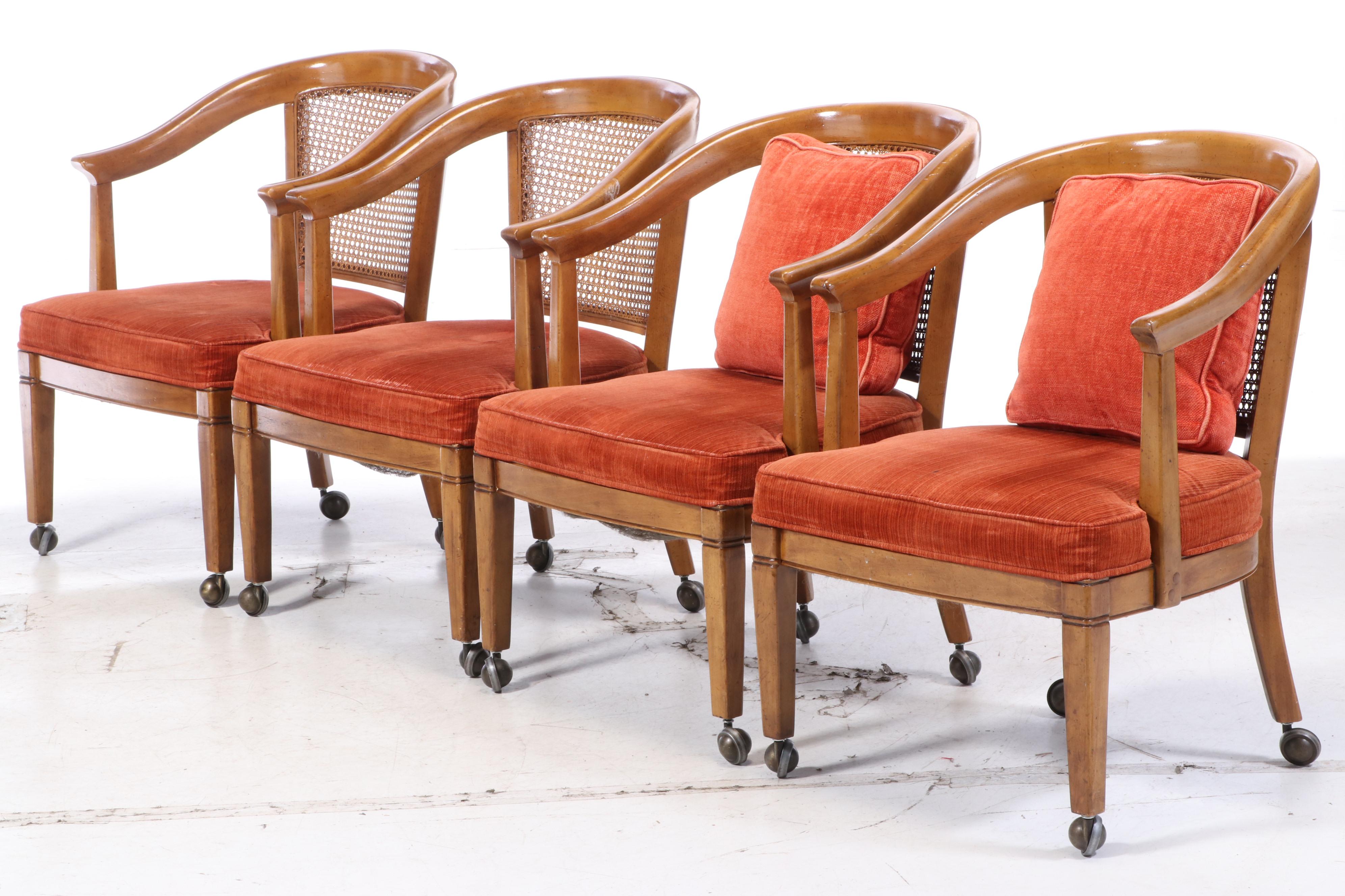 Four Chaircraft Inc. Caned and Upholstered Tub Chairs, Mid to Late 20th Century
