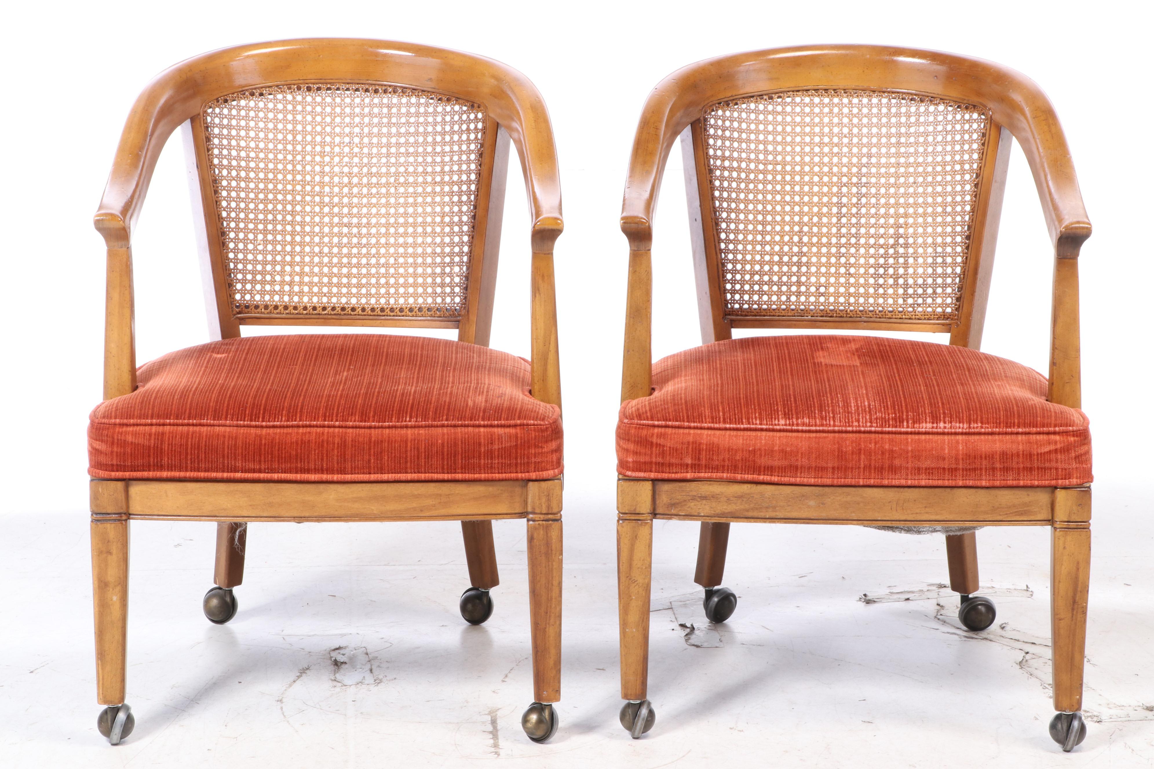 Four Chaircraft Inc. Caned and Upholstered Tub Chairs, Mid to Late 20th Century