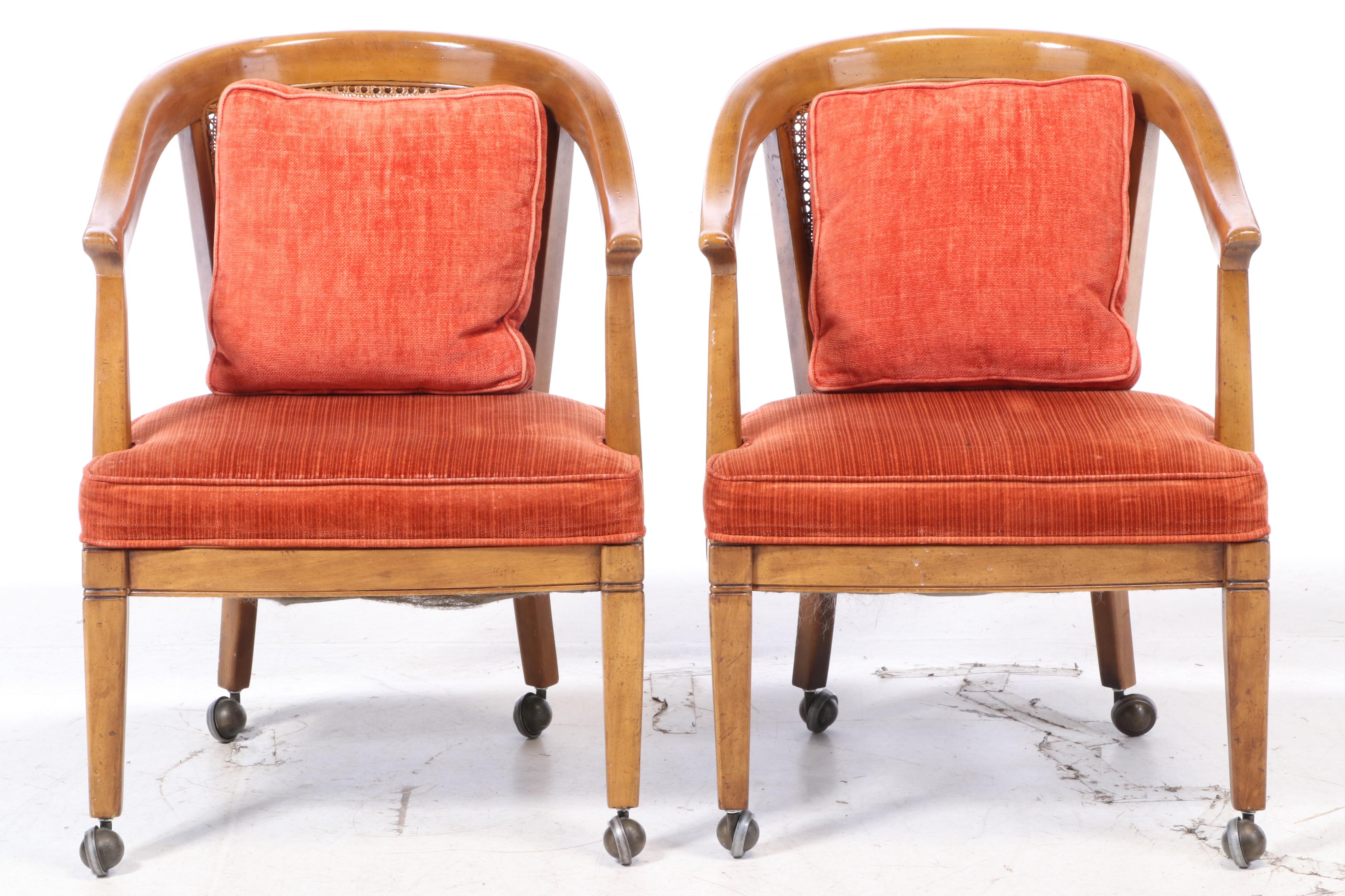Four Chaircraft Inc. Caned and Upholstered Tub Chairs, Mid to Late 20th Century