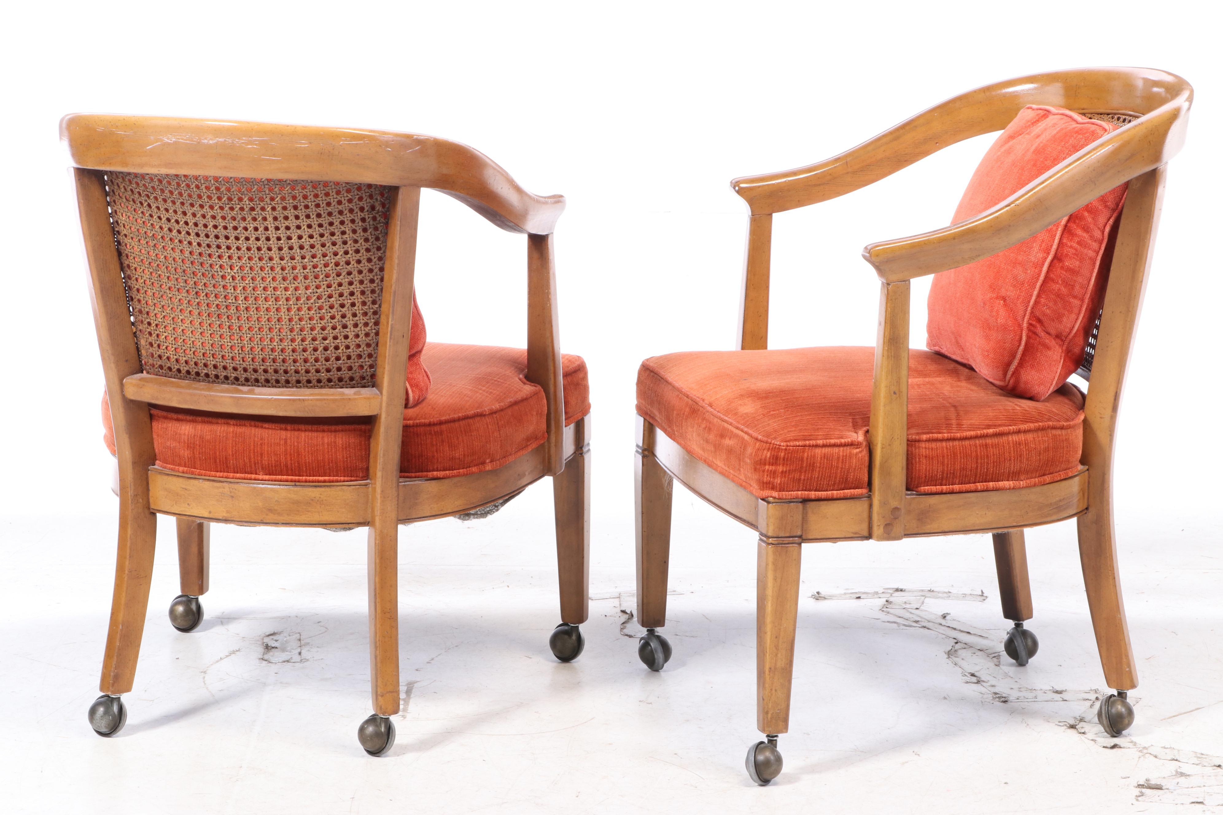 Four Chaircraft Inc. Caned and Upholstered Tub Chairs, Mid to Late 20th Century