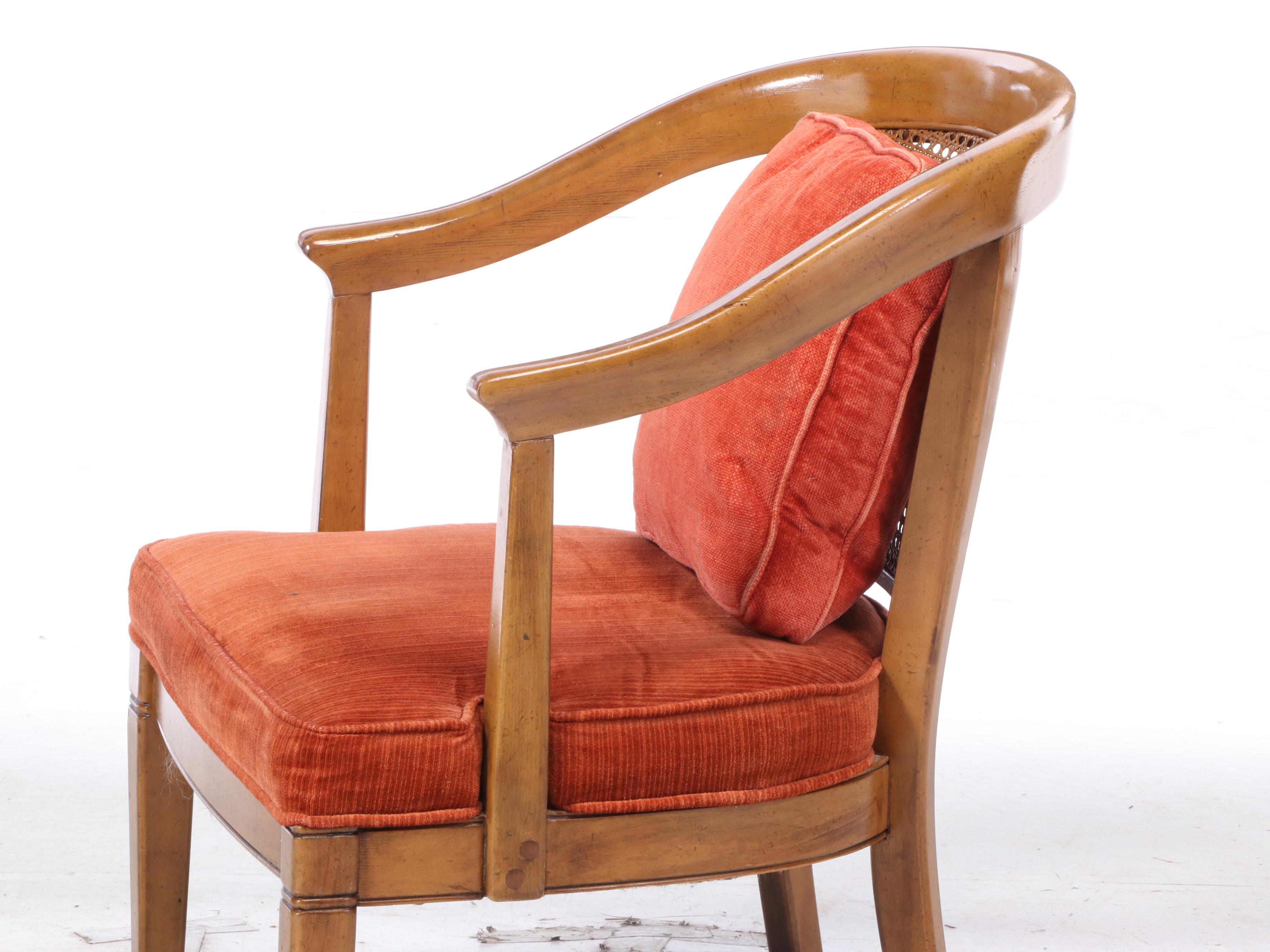 Four Chaircraft Inc. Caned and Upholstered Tub Chairs, Mid to Late 20th Century