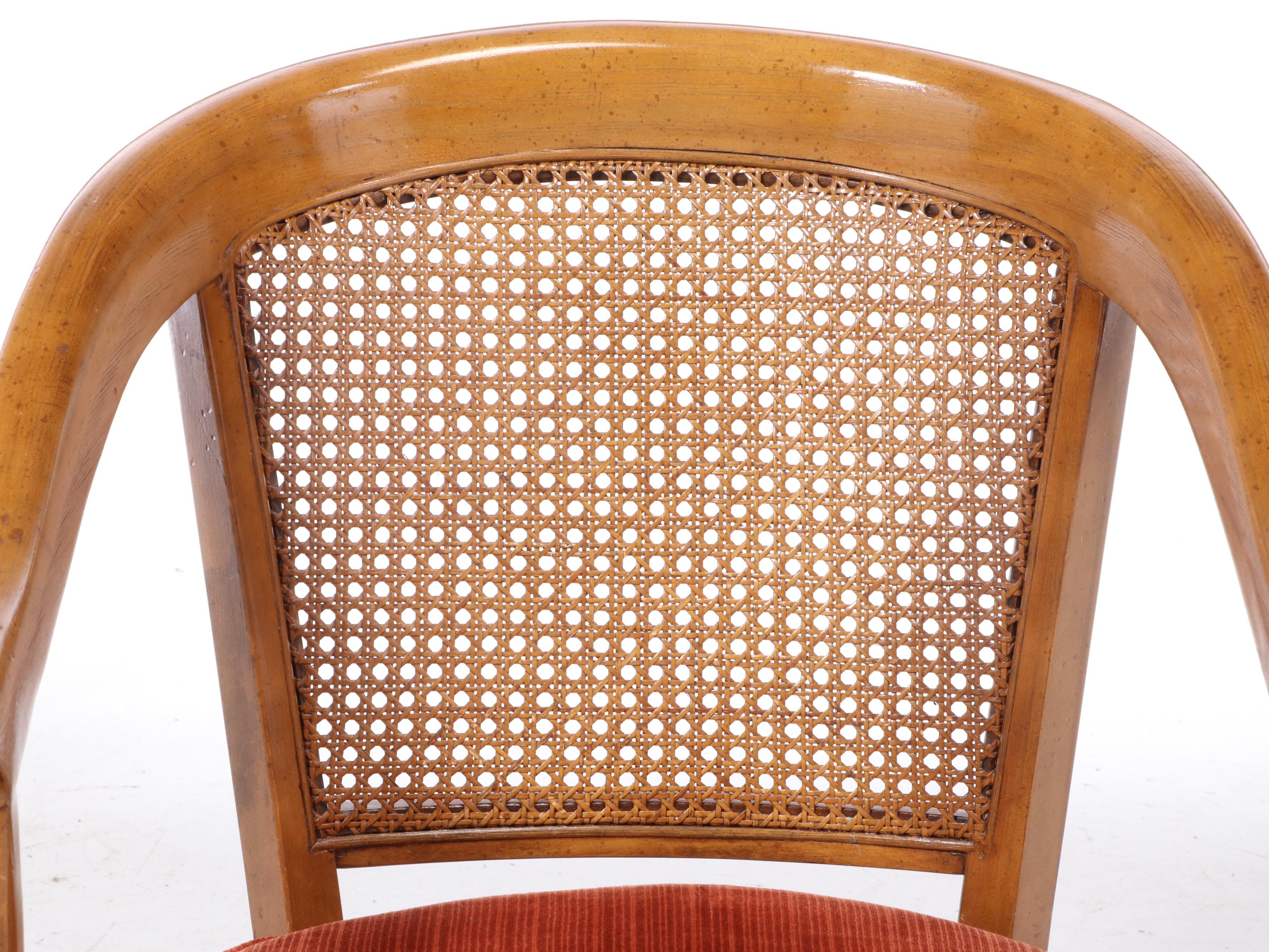 Four Chaircraft Inc. Caned and Upholstered Tub Chairs, Mid to Late 20th Century