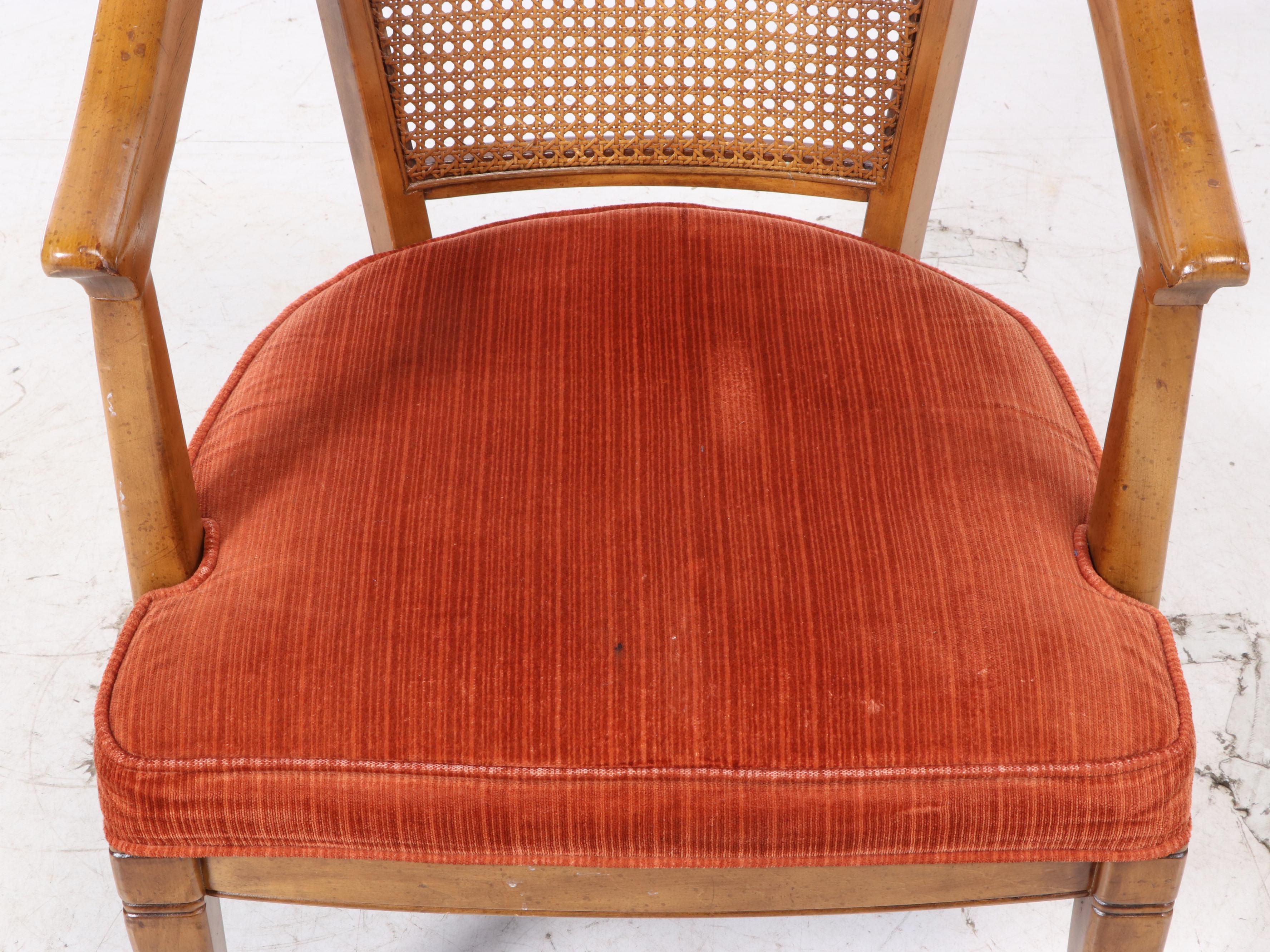 Four Chaircraft Inc. Caned and Upholstered Tub Chairs, Mid to Late 20th Century