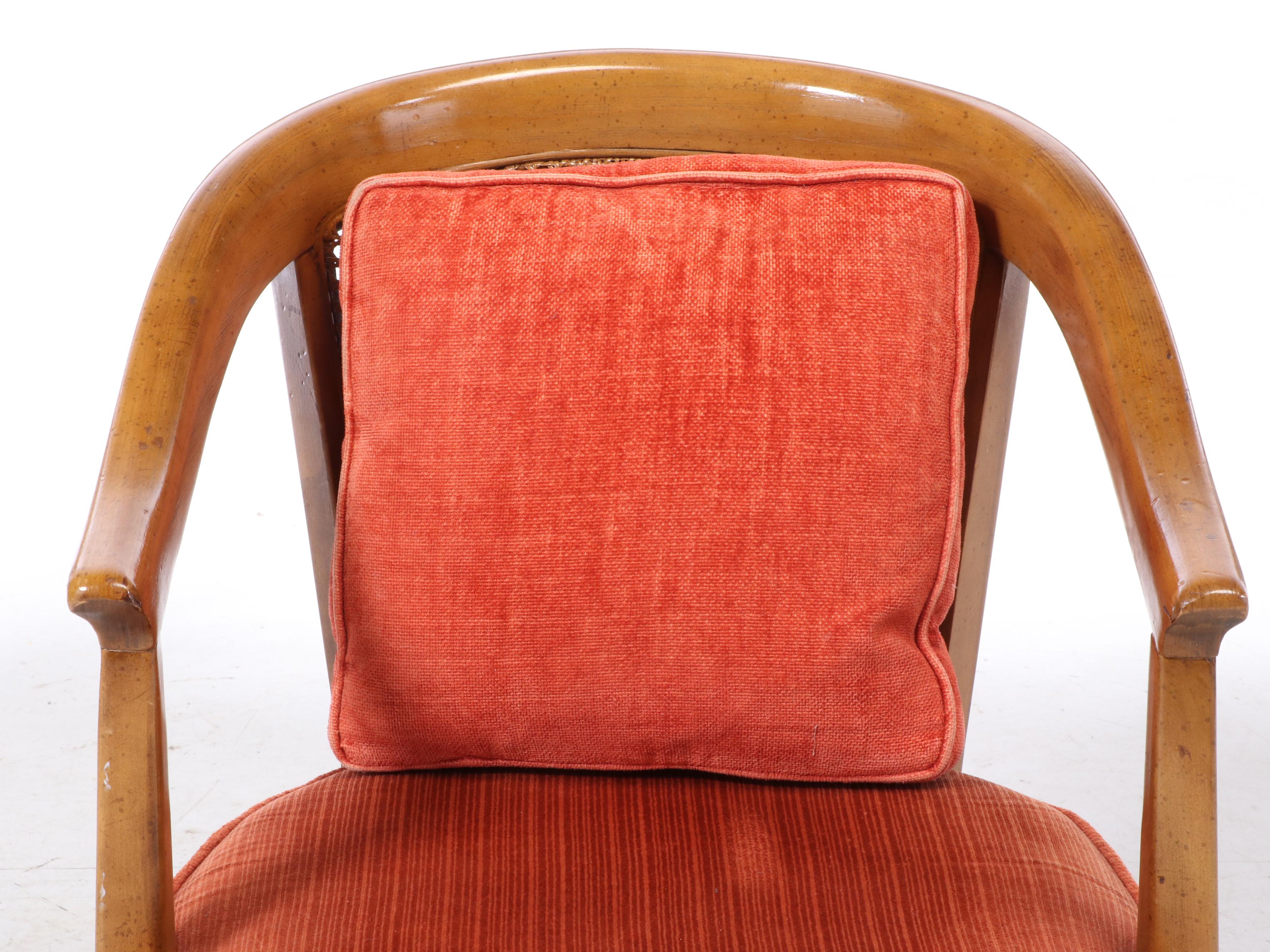 Four Chaircraft Inc. Caned and Upholstered Tub Chairs, Mid to Late 20th Century