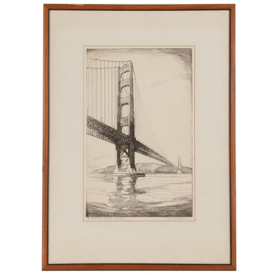 George Ashley Etching "The Golden Gate Bridge, San Francisco", 1932