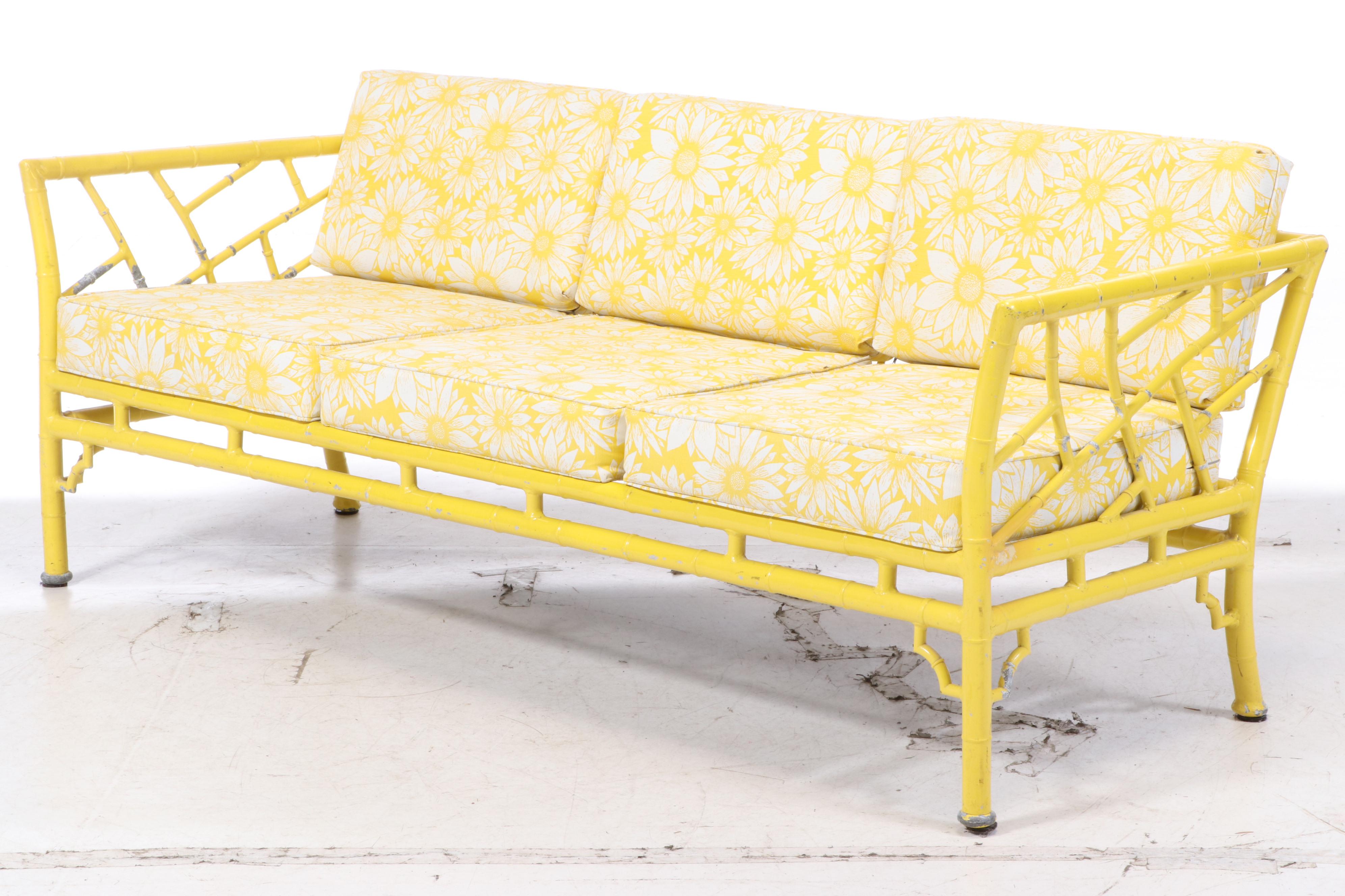Meadowcraft Cast Aluminum Faux-Bamboo Patio Sofa and Side Table