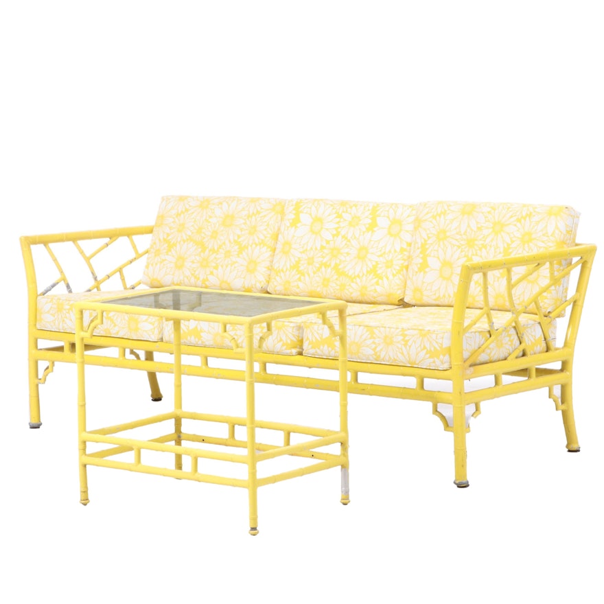 Meadowcraft Cast Aluminum Faux-Bamboo Patio Sofa and Side Table