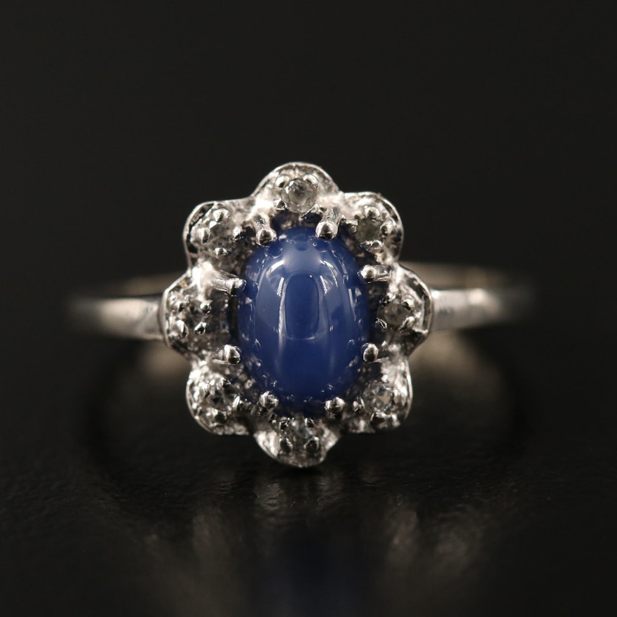10K Star Sapphire and Topaz Halo Ring