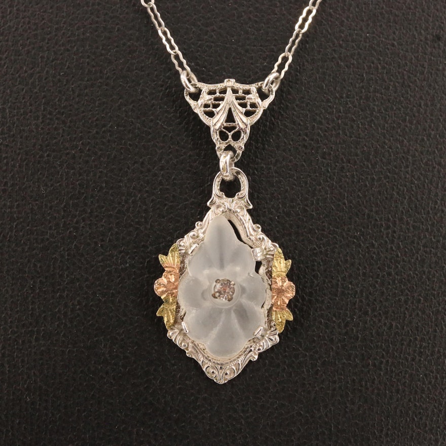 Circa 1930 Rhinestone and Camphor Glass Pendant Necklace